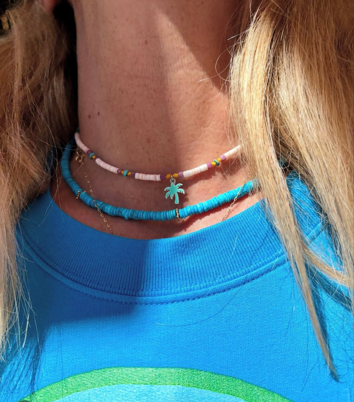 Ras de cou Heishi Phosphosidérite Palmier turquoise