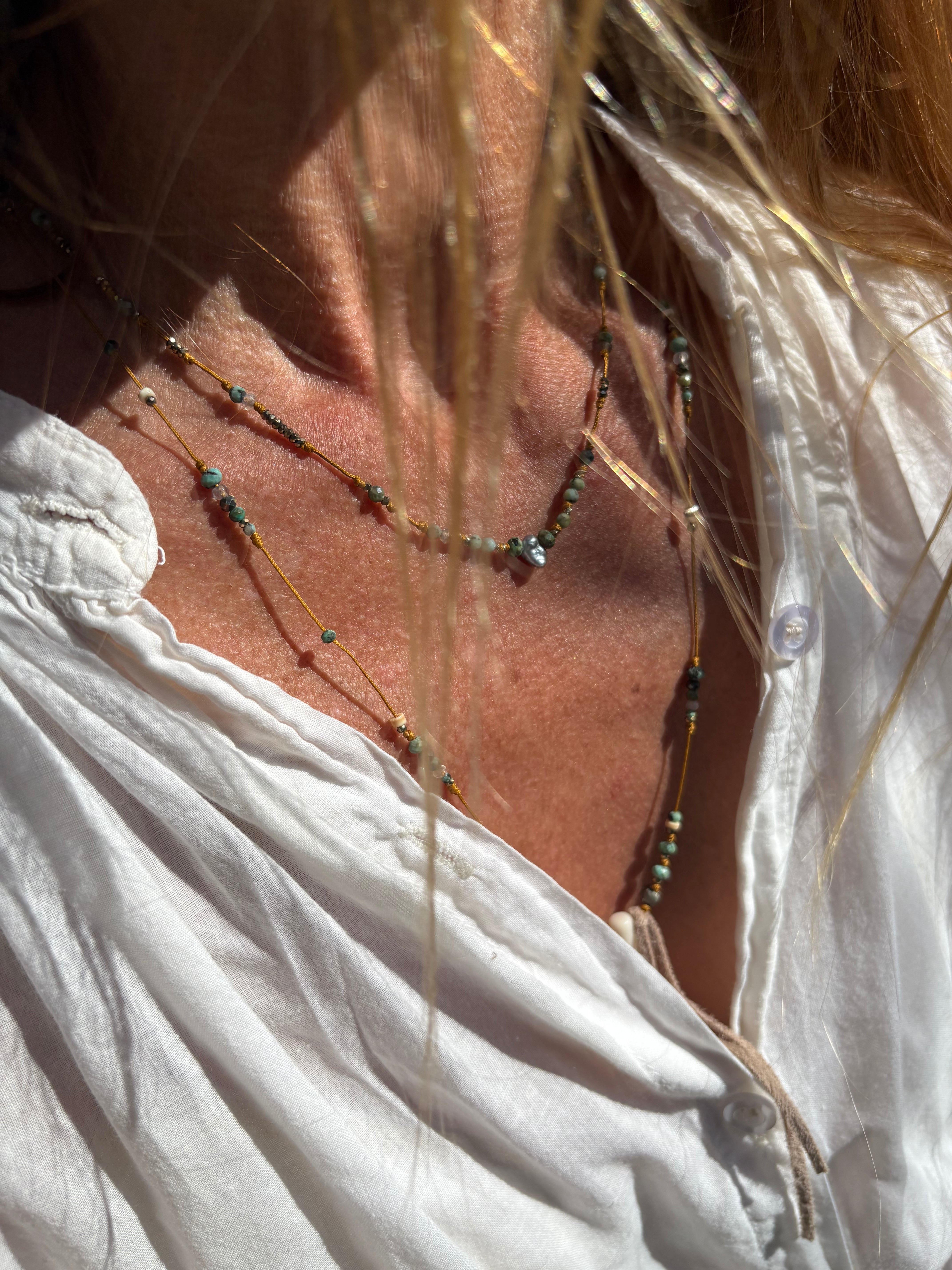 Ras de cou/Collier Turquoise Labradorite Keshi Hématite