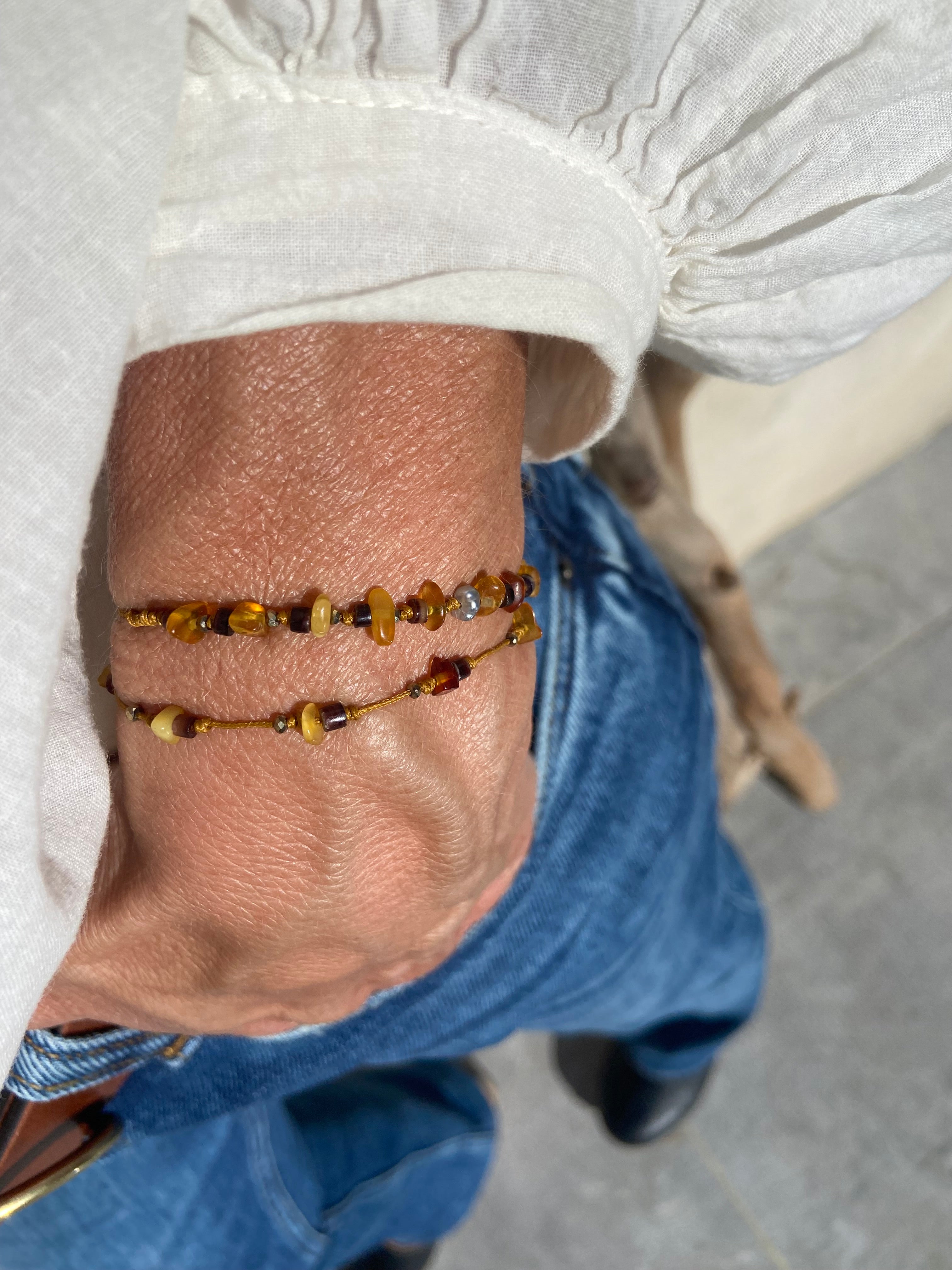 Bracelet Ambre Coquillage Pyrite Keshi