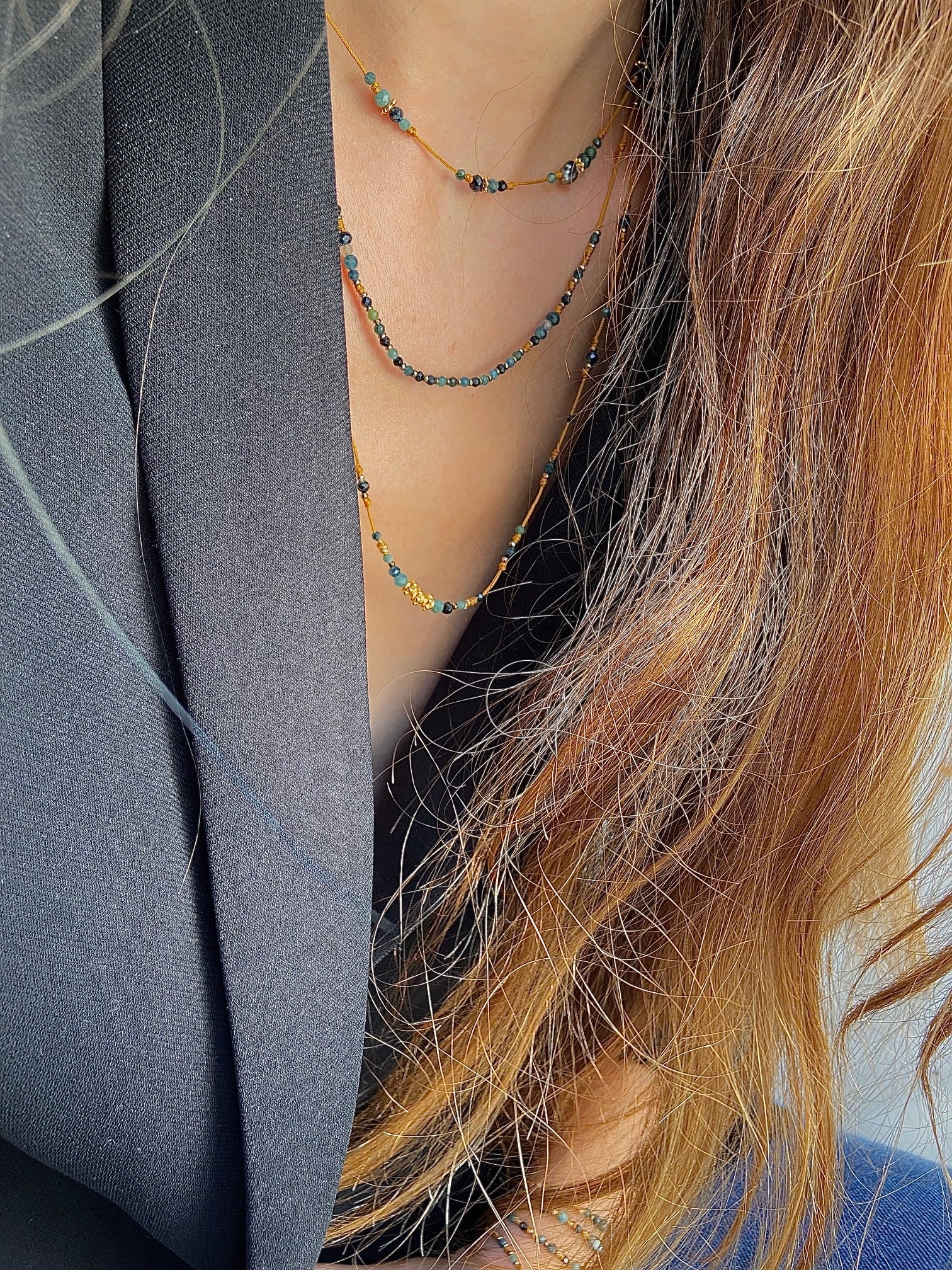 Ras de cou/Collier Tourmaline bleue Labradorite Pyrite