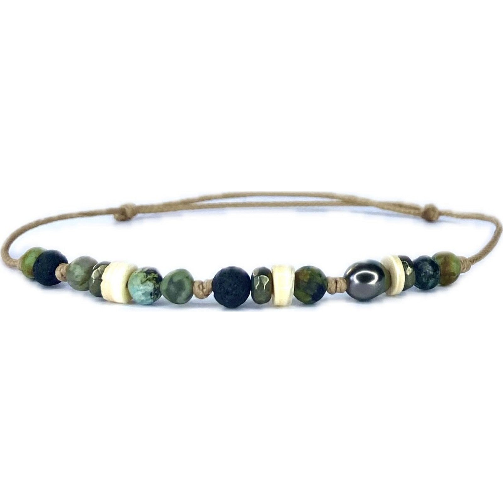 Men's Turquoise Pyrite Lava Keshi Mother-of-Pearl Bracelet