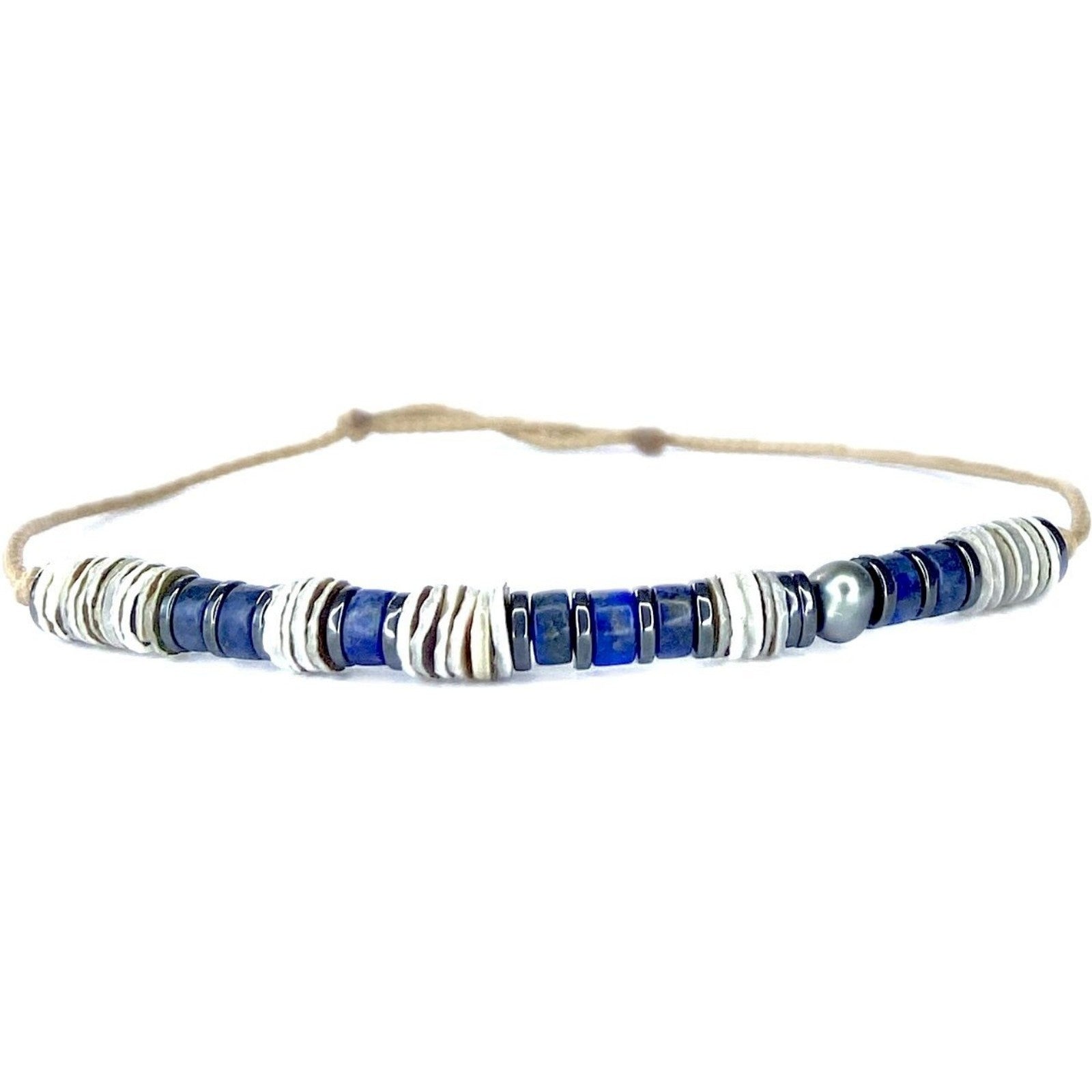 Bracelet homme Lapis Hématite Keshi Nacre