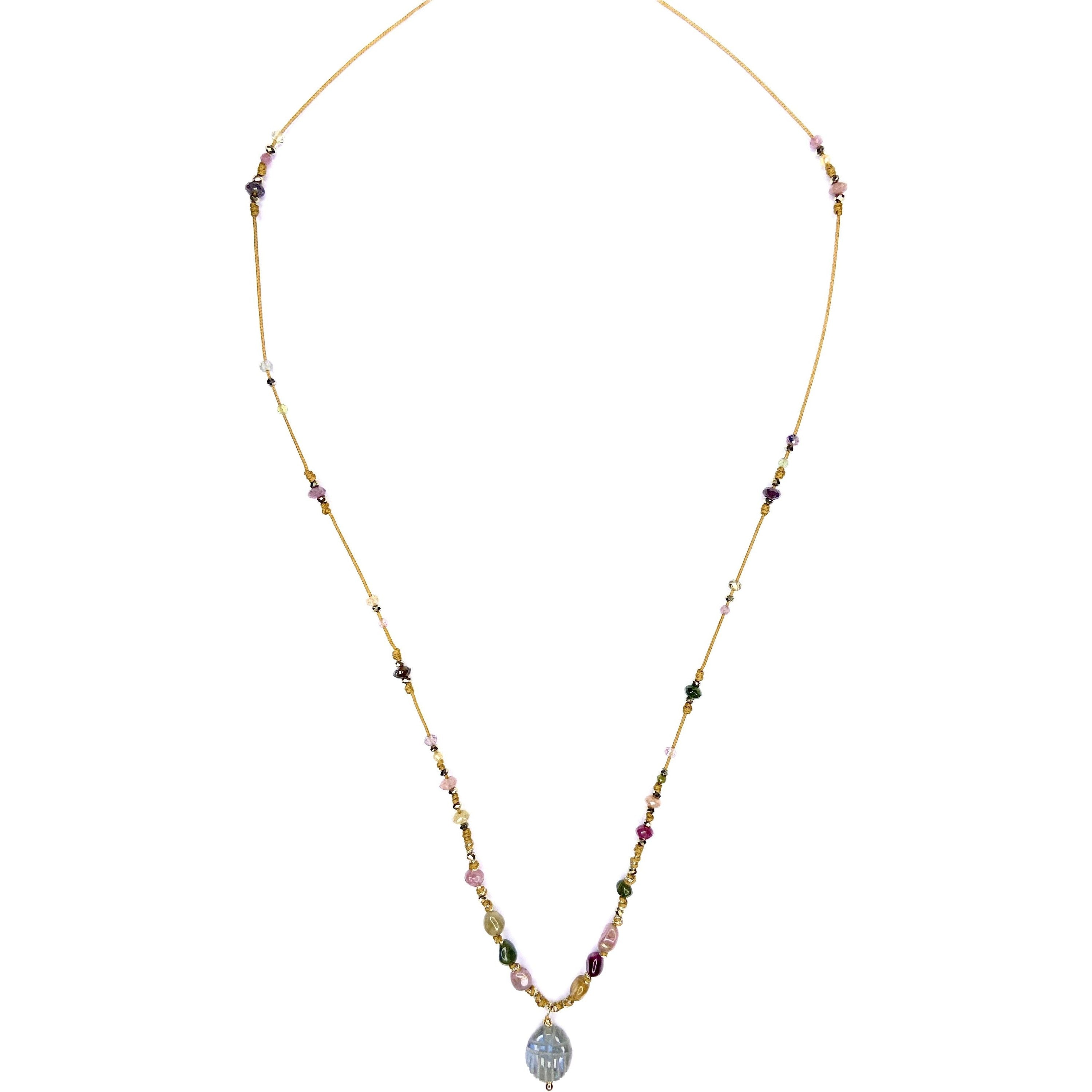 Collier long Tourmaline Pyrite Scarabée labradorite