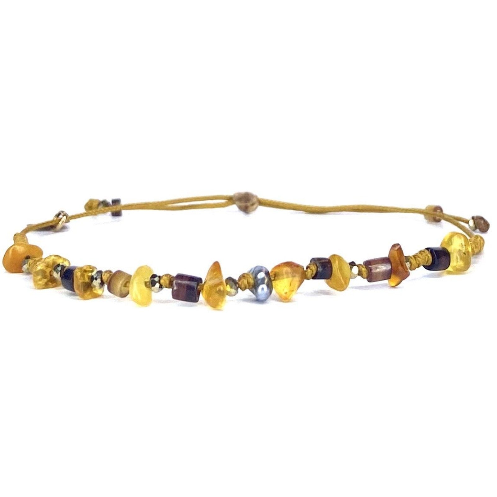 Bracelet Ambre Coquillage Pyrite Keshi