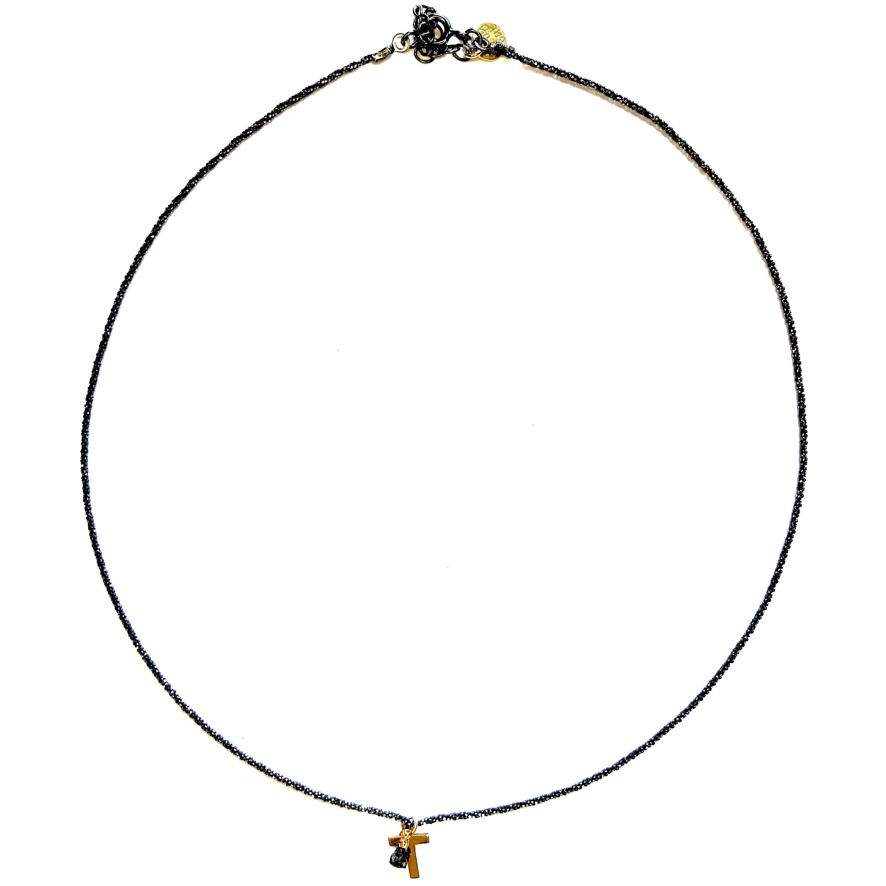 Ras de cou argent noir Diamant Croix