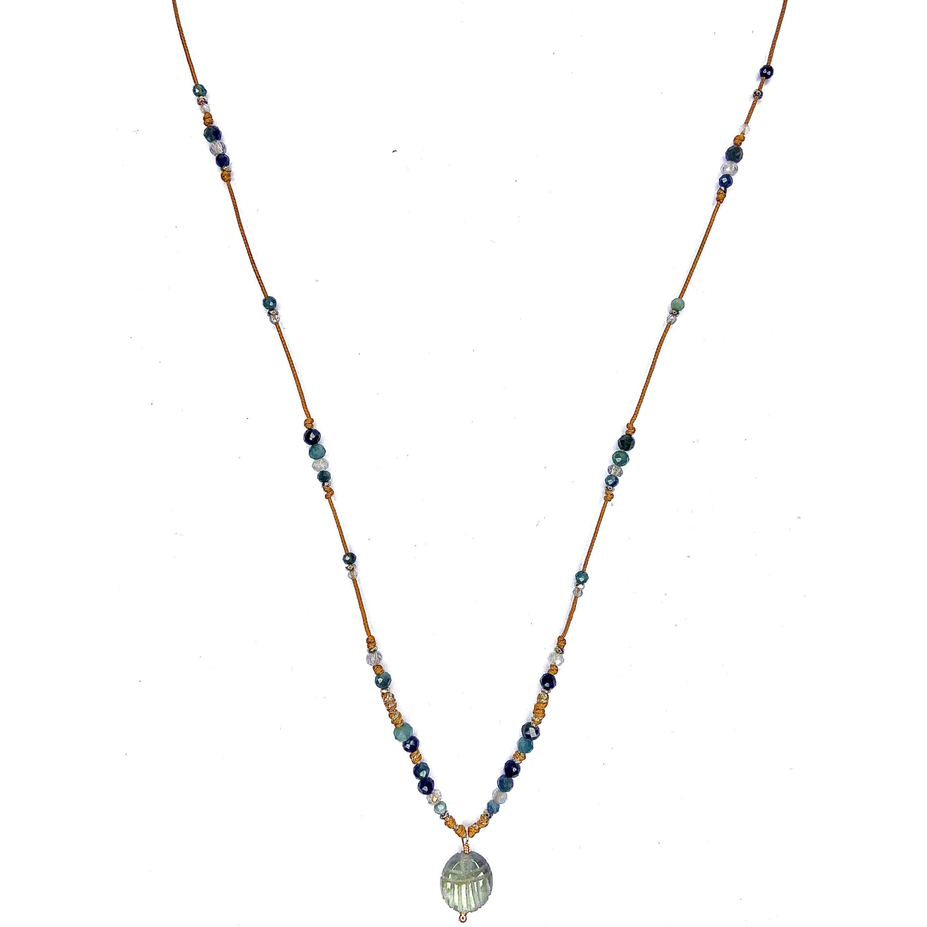 Collier/Sautoir Scarabée Tourmaline bleue Labradorite Hématite