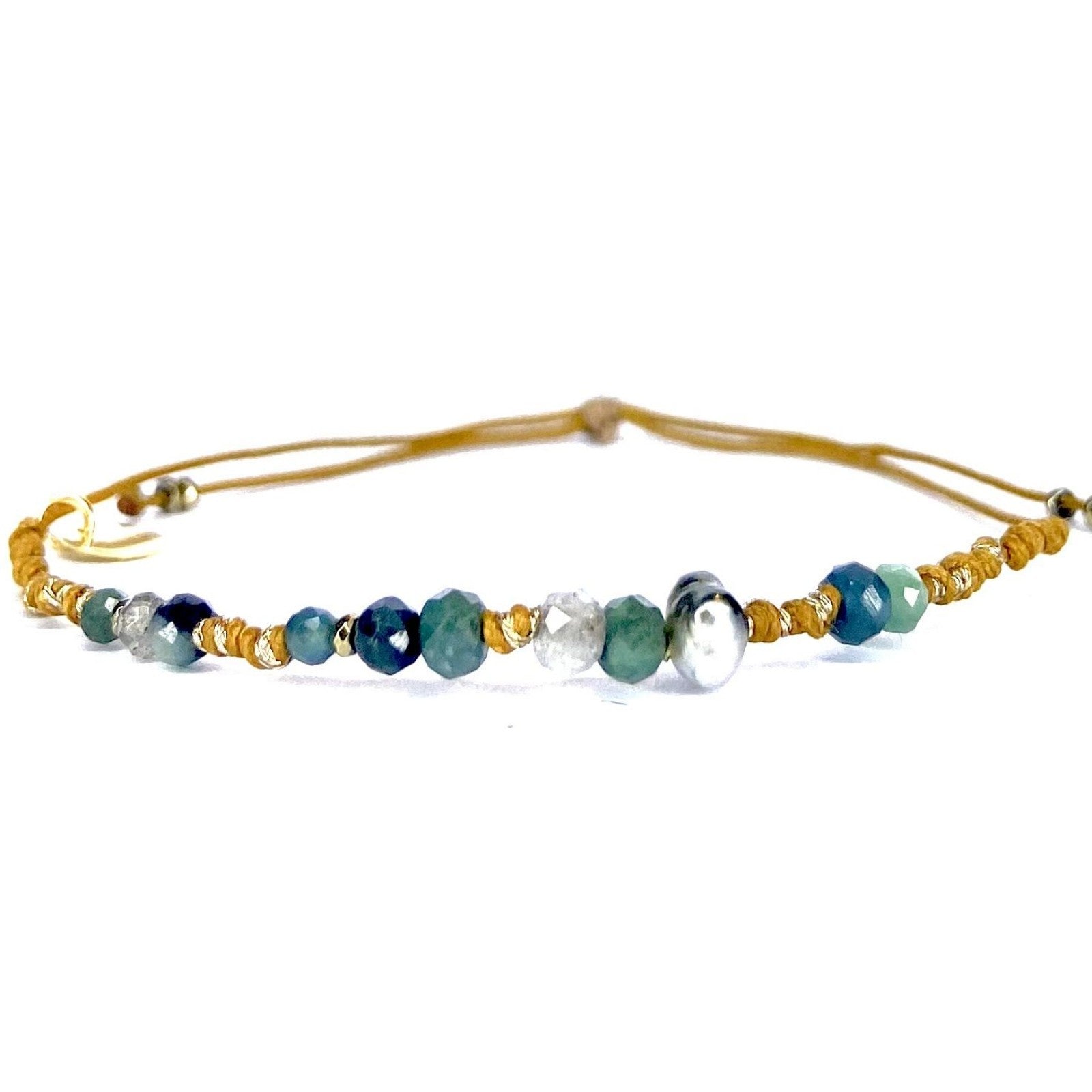 Bracelet Keshi Tourmaline bleue Labradorite Hématite