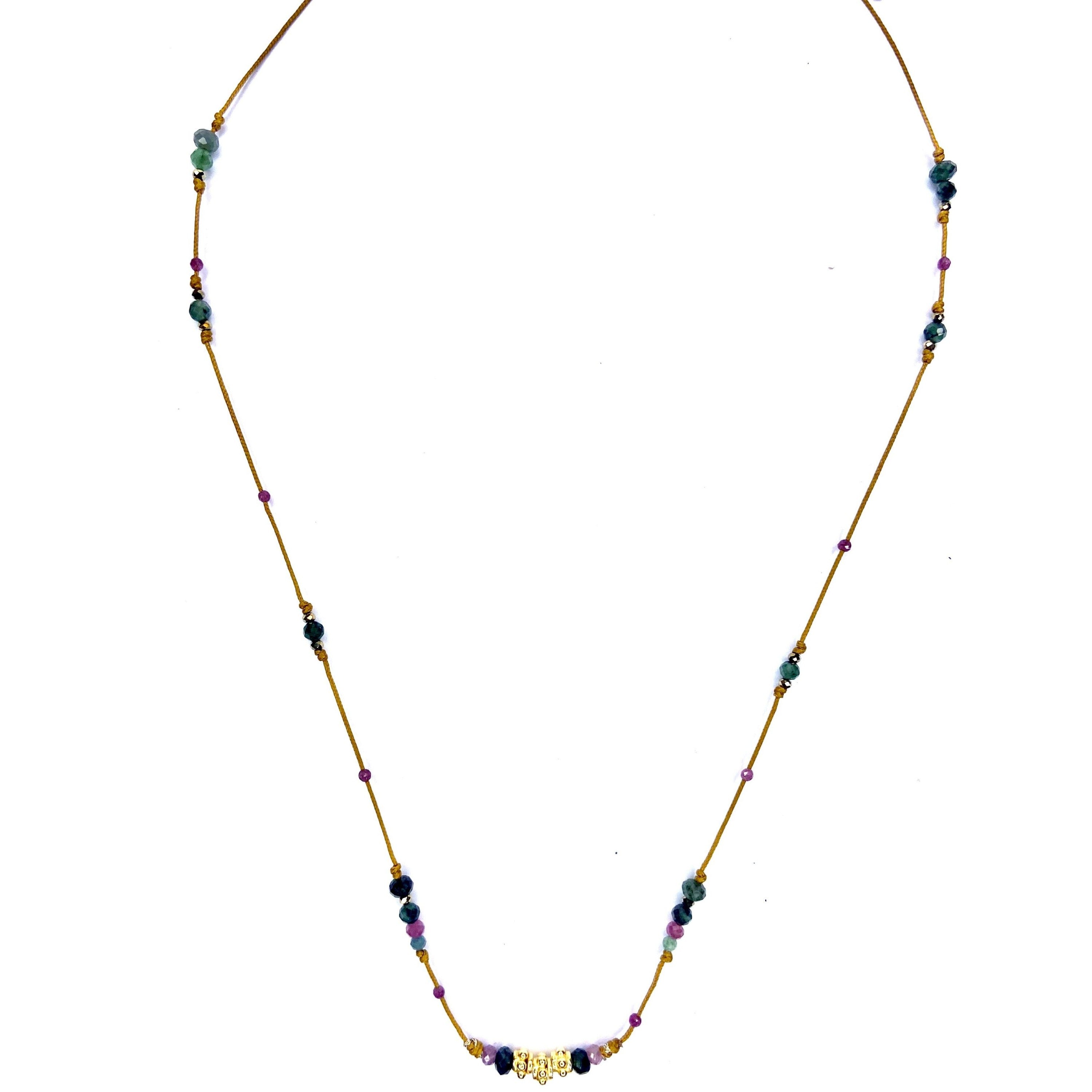 Ras de cou/Collier Perle Fleur plaquée or Emeraude Rubis Hématite