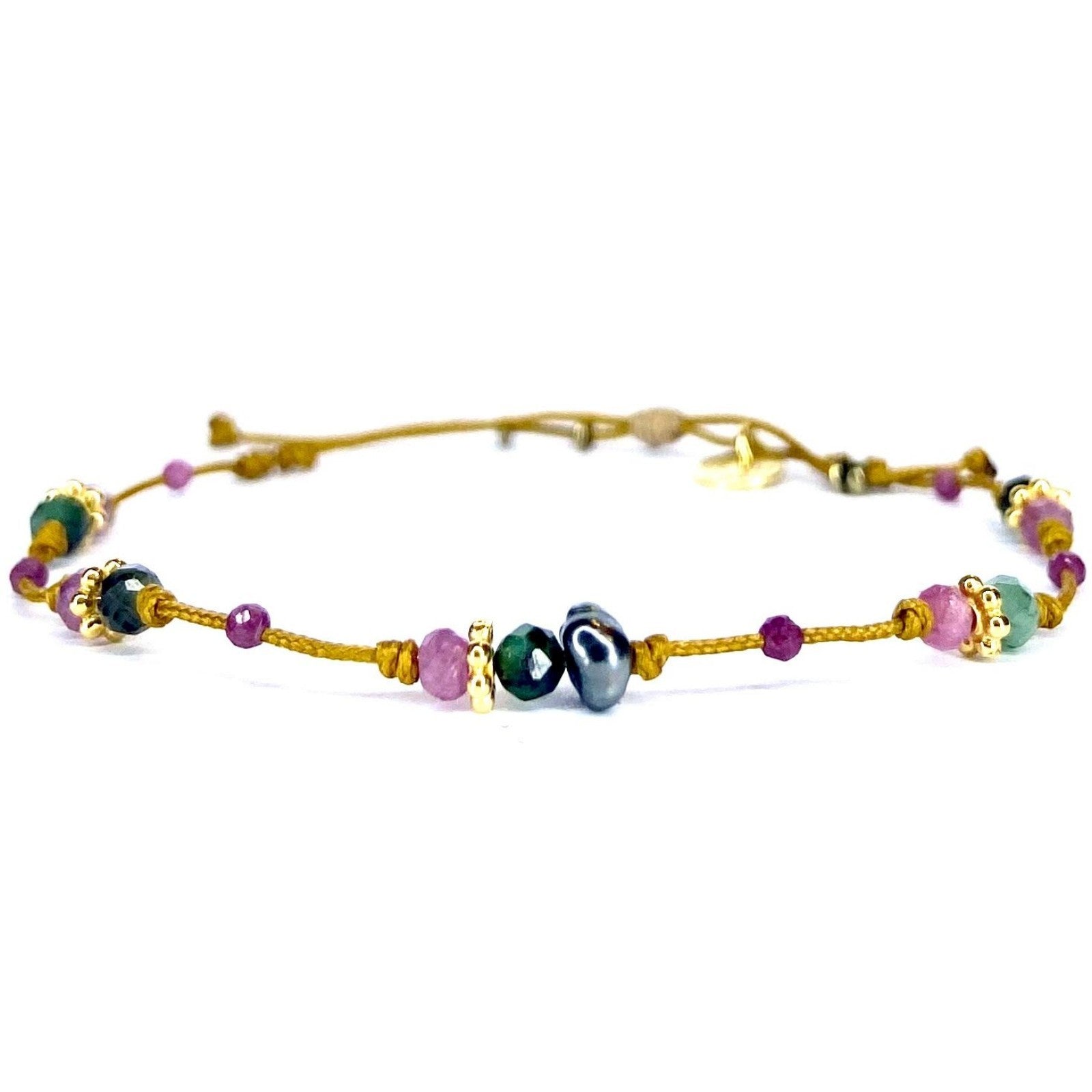 Bracelet Keshi Fleur plaquée or Emeraude Rubis