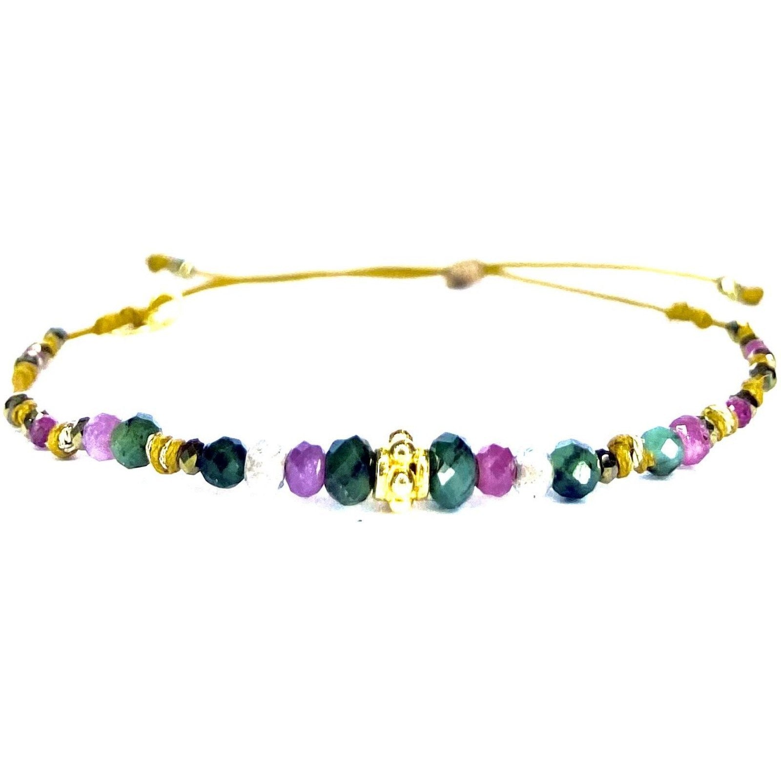 Bracelet Perle Fleur plaquée or Emeraude Rubis Labradorite