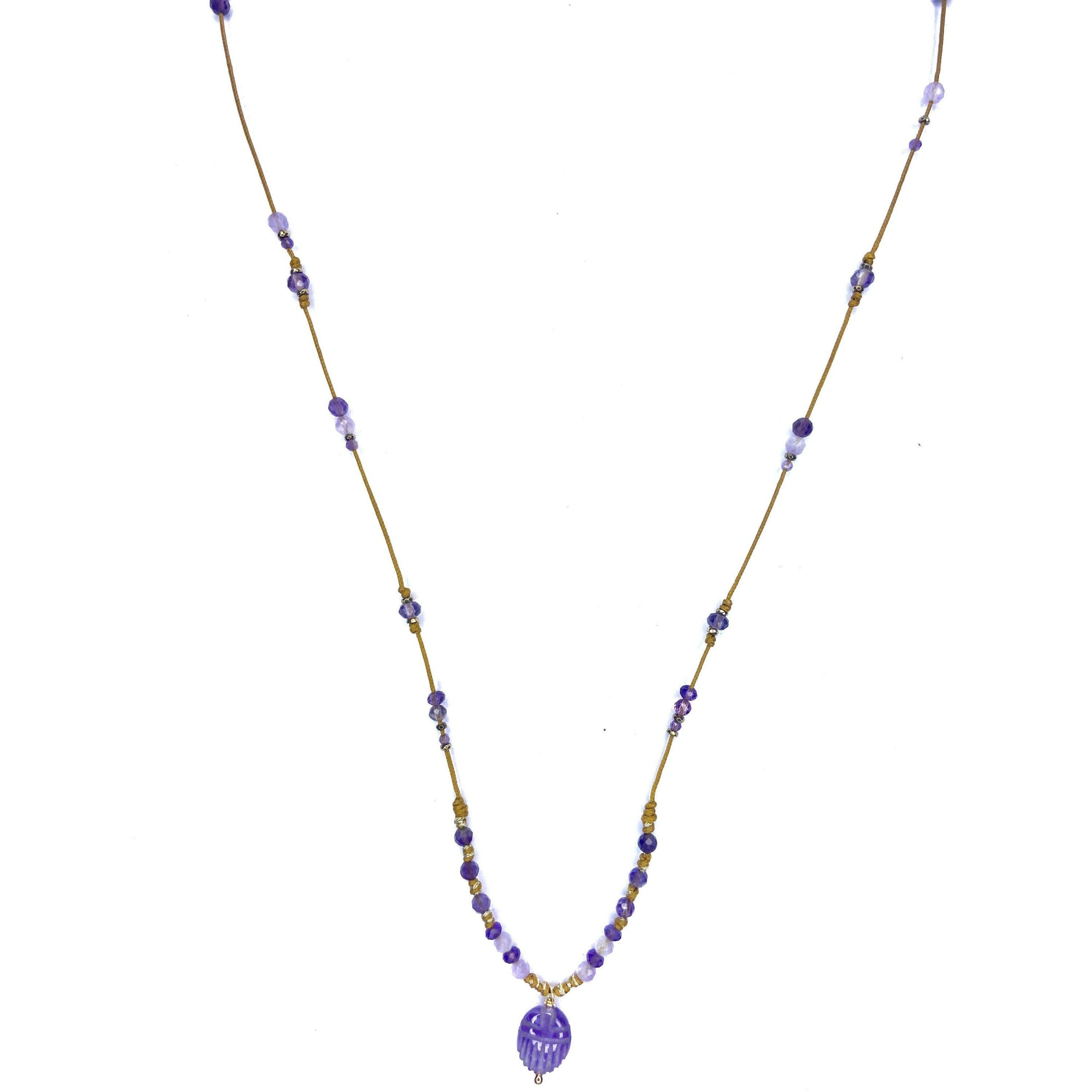 Collier/Sautoir Scarabée Améthyste Fluorite Hématite