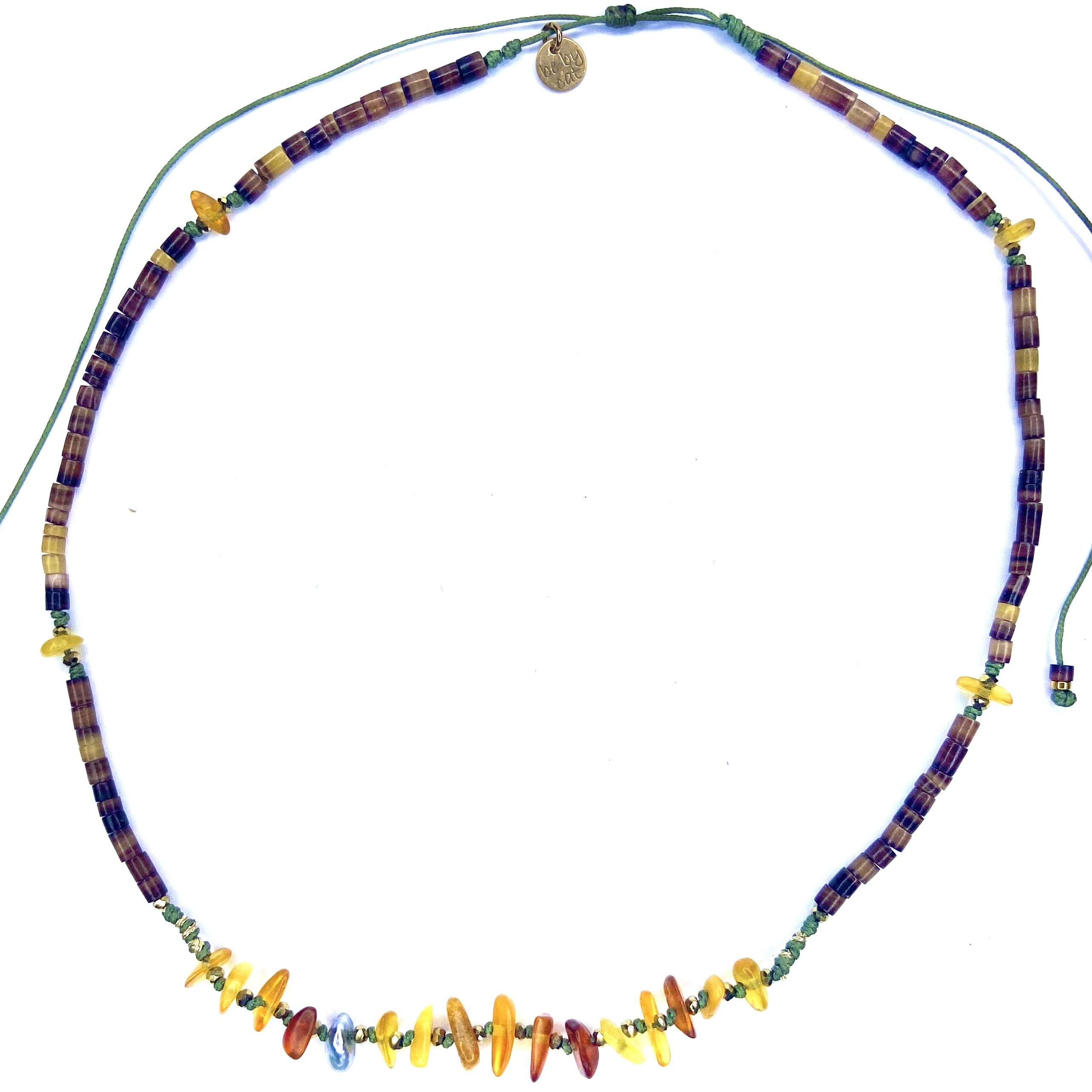 Ras de cou/Collier Keshi Ambre Heishi Hématite