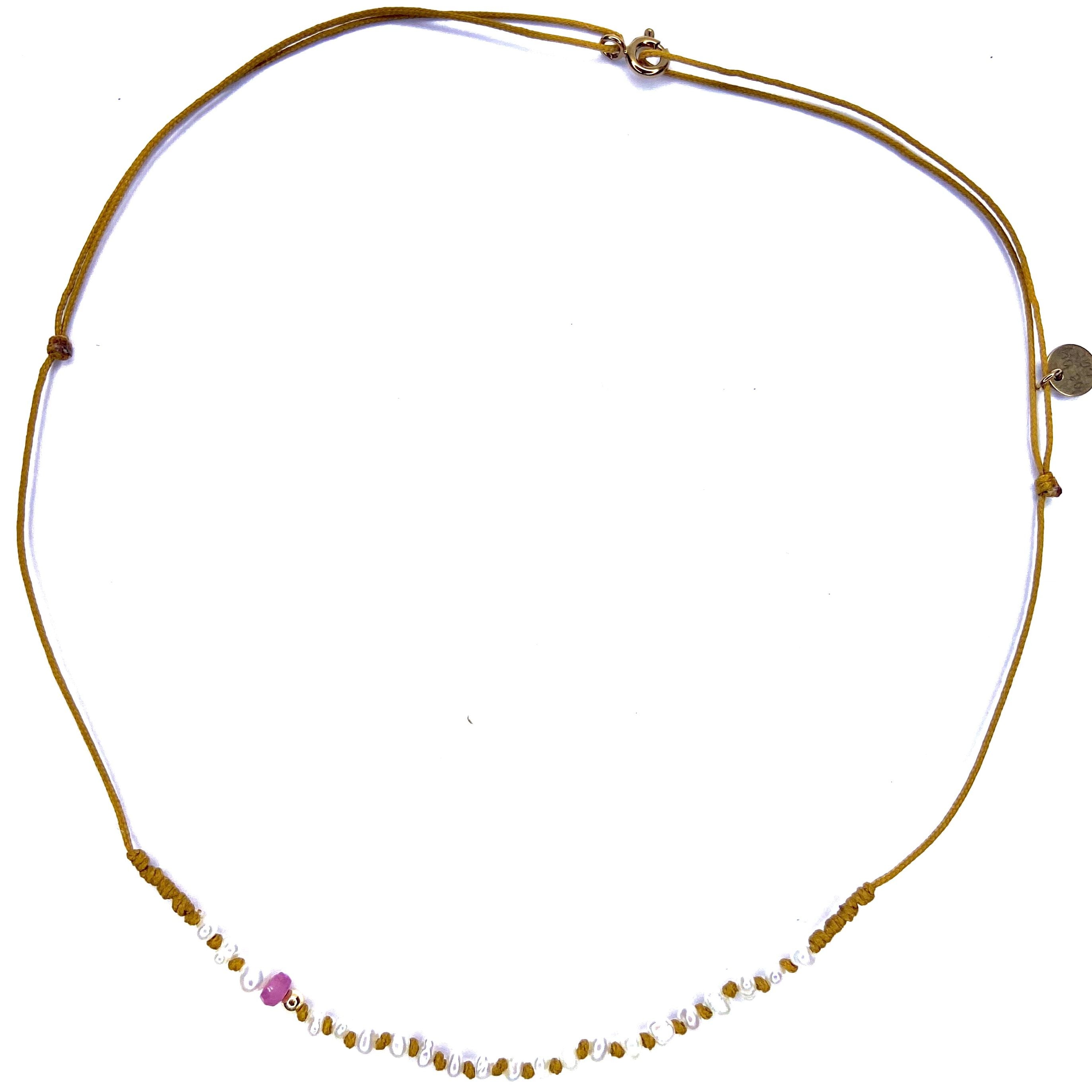 Bracelet/Ras de cou Rubis Boule plaqué or Perle
