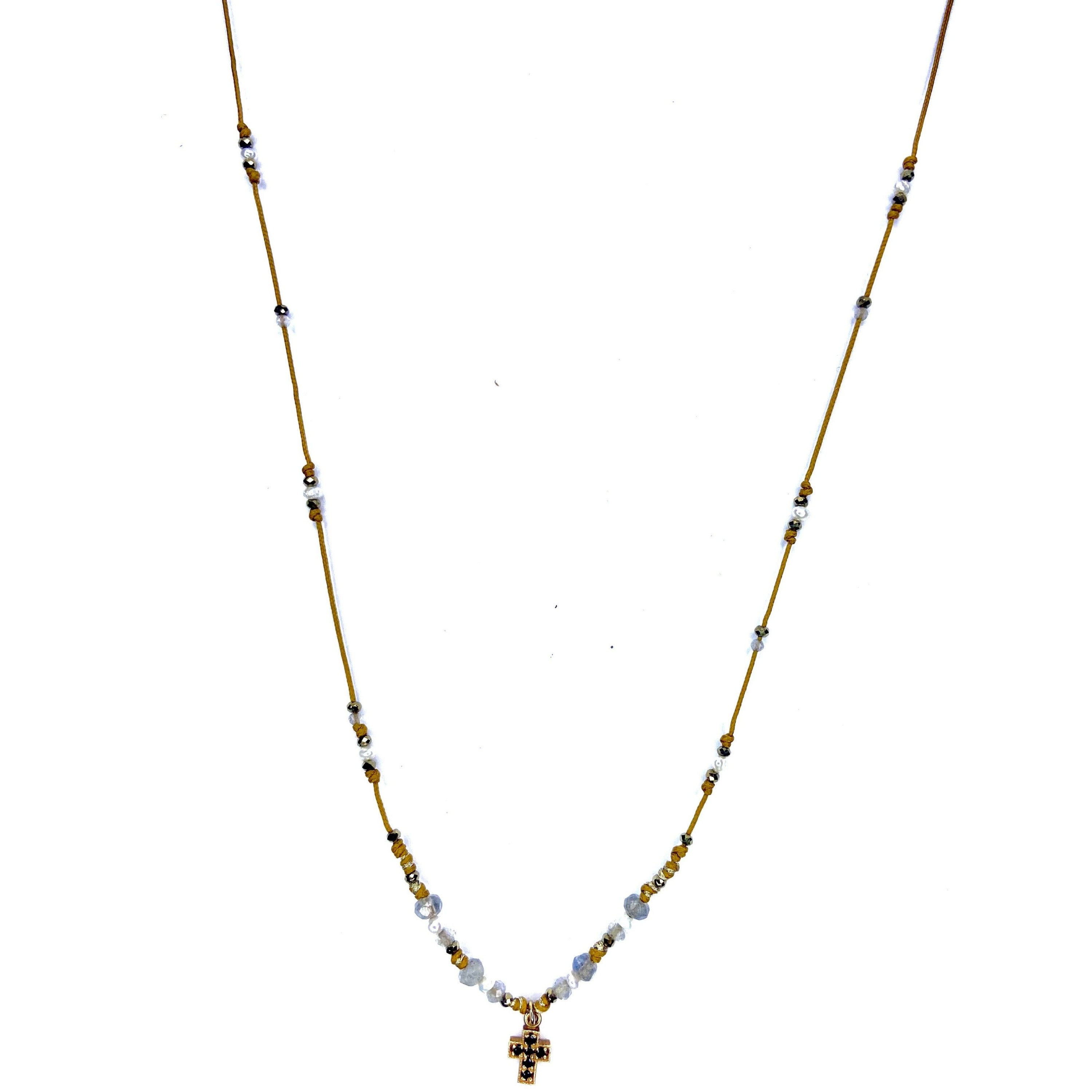 Collier Croix Labradorite Perle Hématite