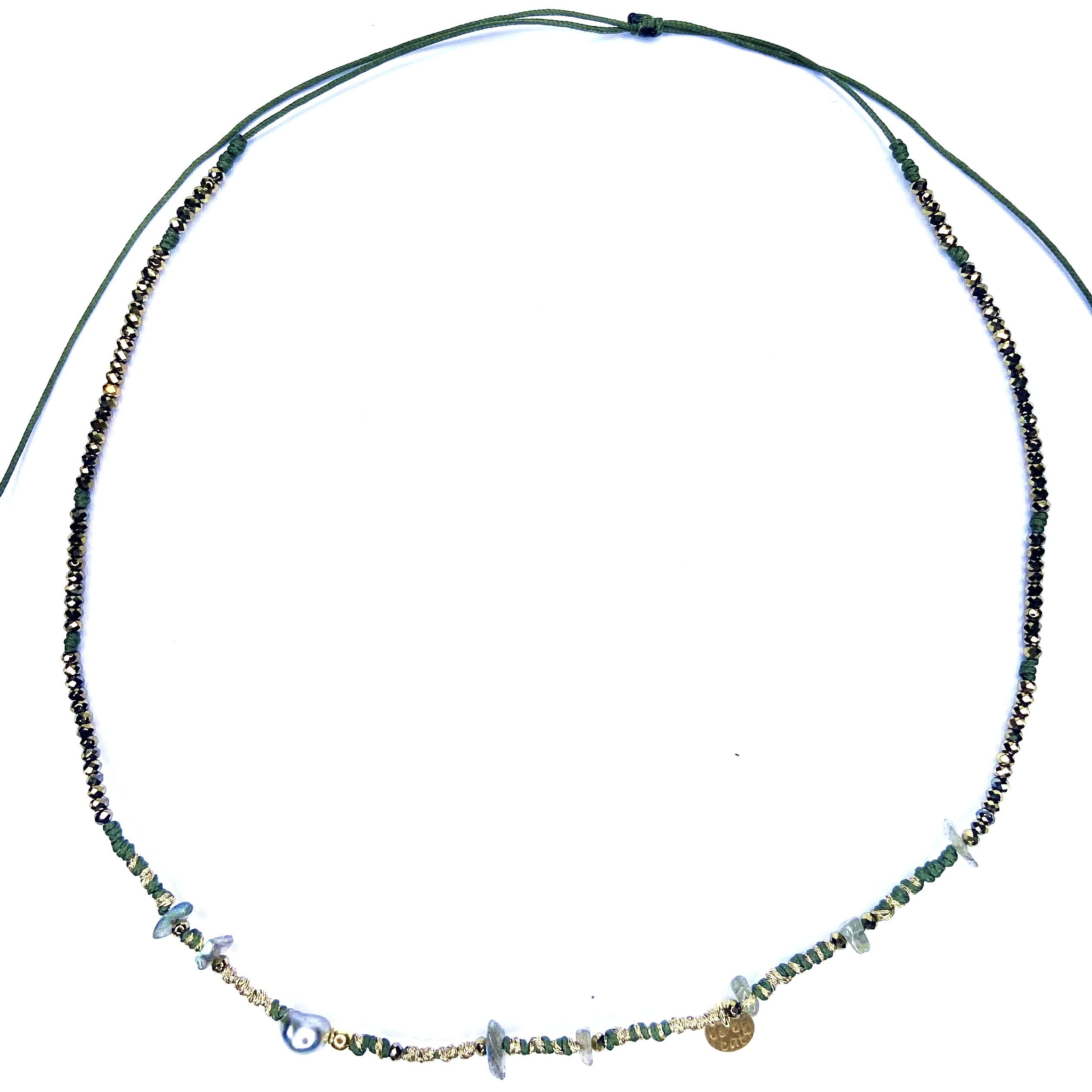 Ras de cou Keshi Labradorite Boule plaquée or Hématite