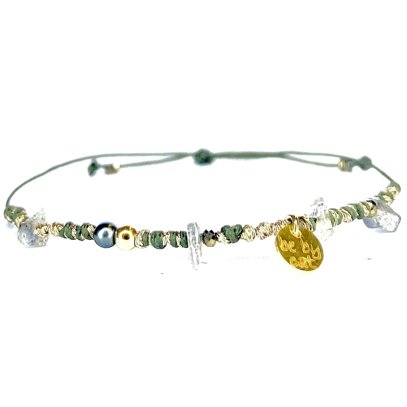 Bracelet Keshi Labradorite Boule plaquée or Hématite