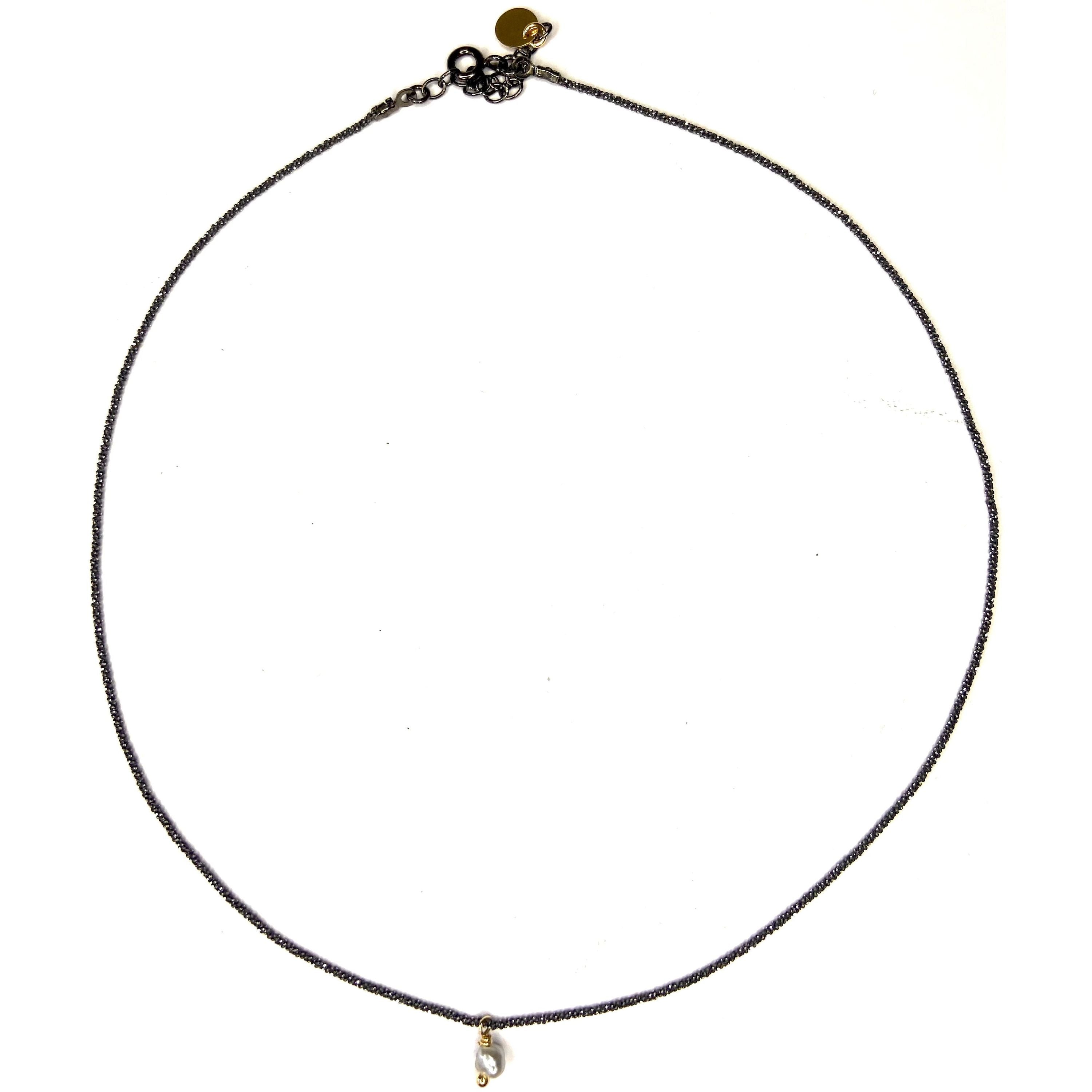 Ras de cou argent noir Pendentif Keshi