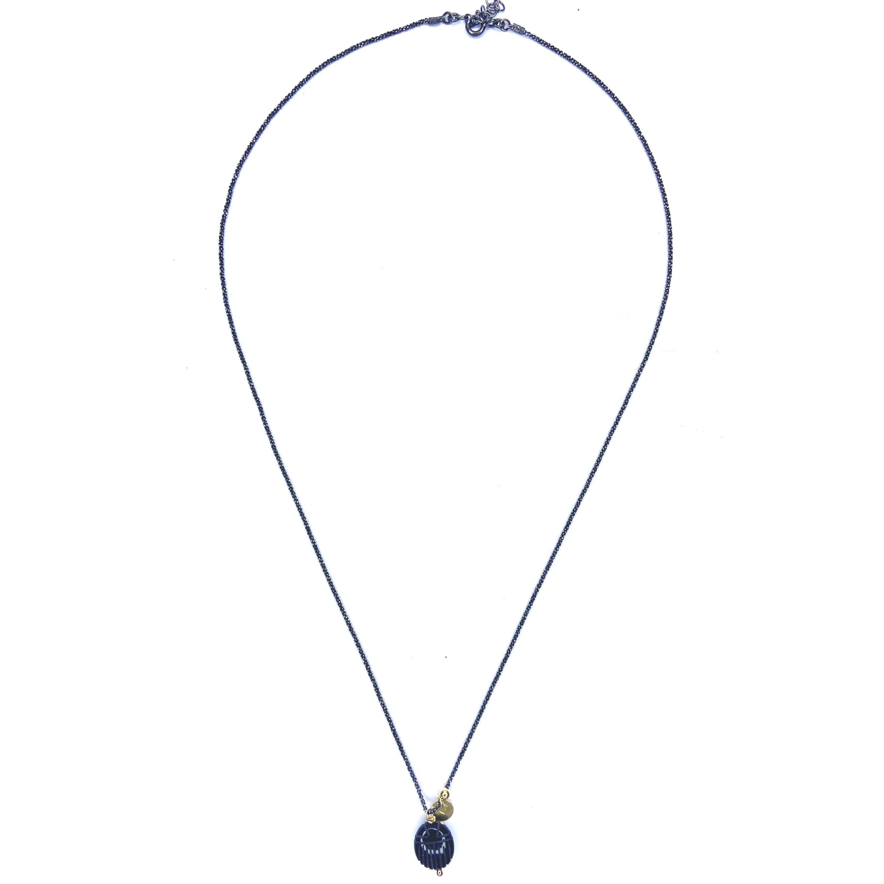 Collier argent noir Scarabée onyx Boule