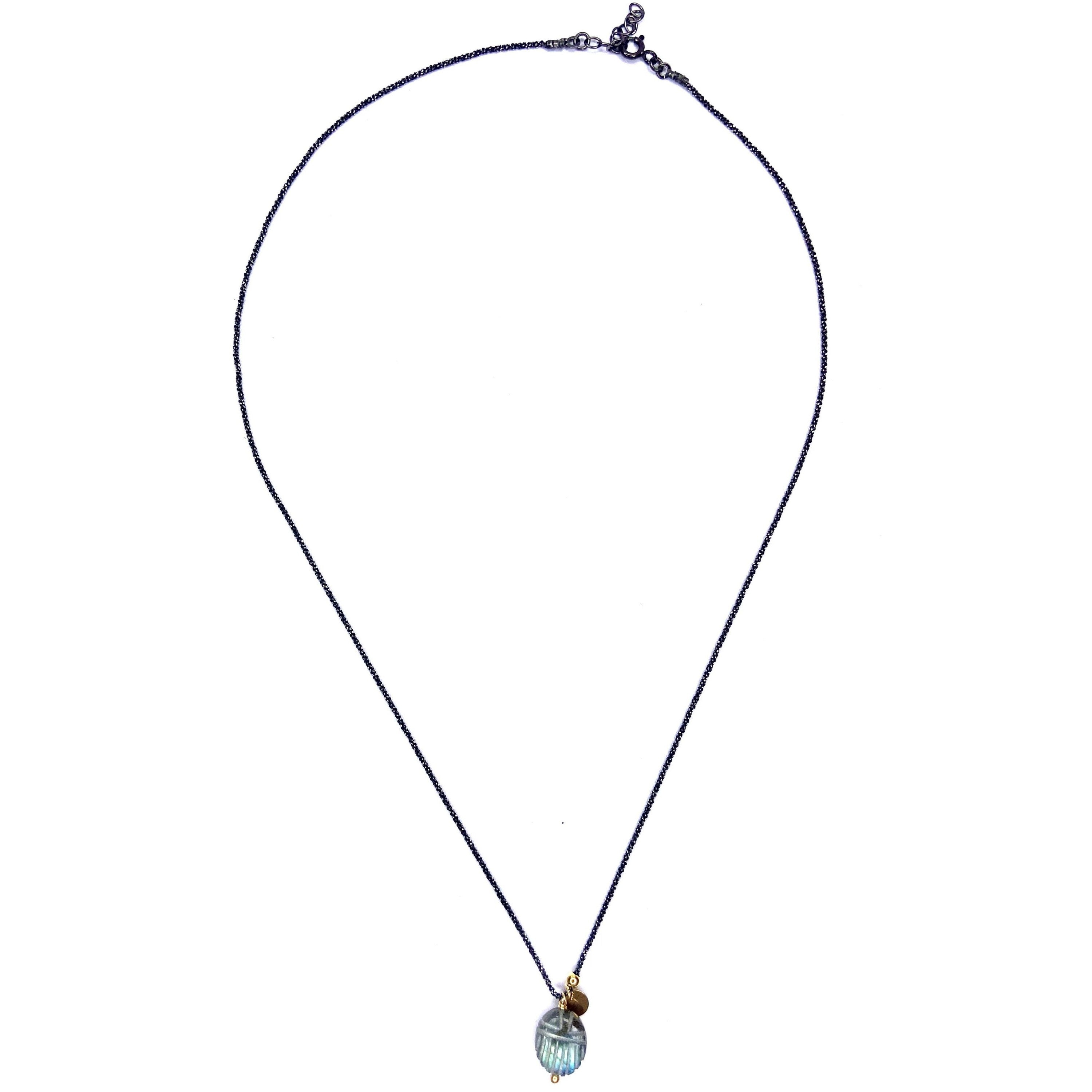 Collier argent noir Scarabée labradorite Boule