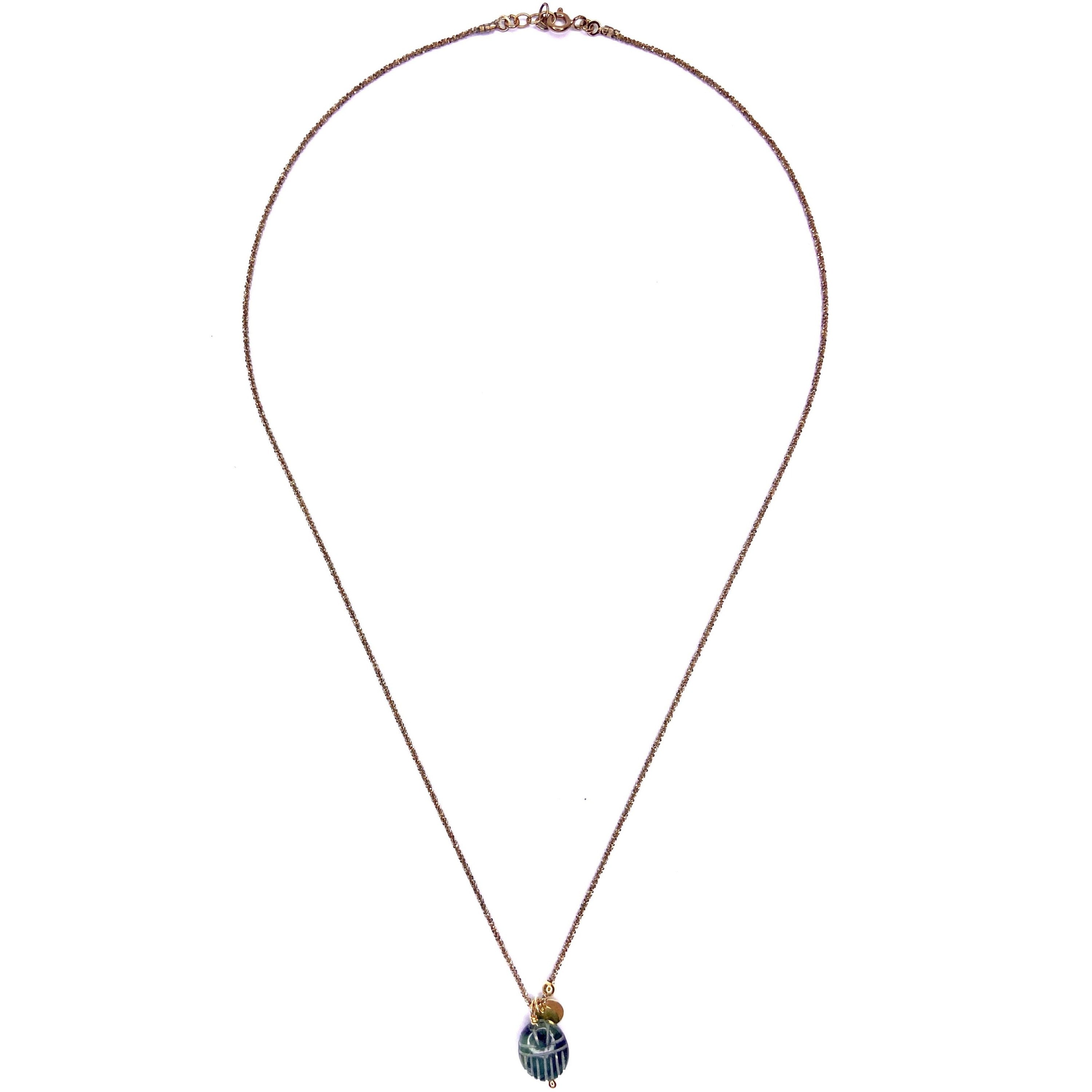 Collier plaqué or chocolat Scarabée émeraude Boule