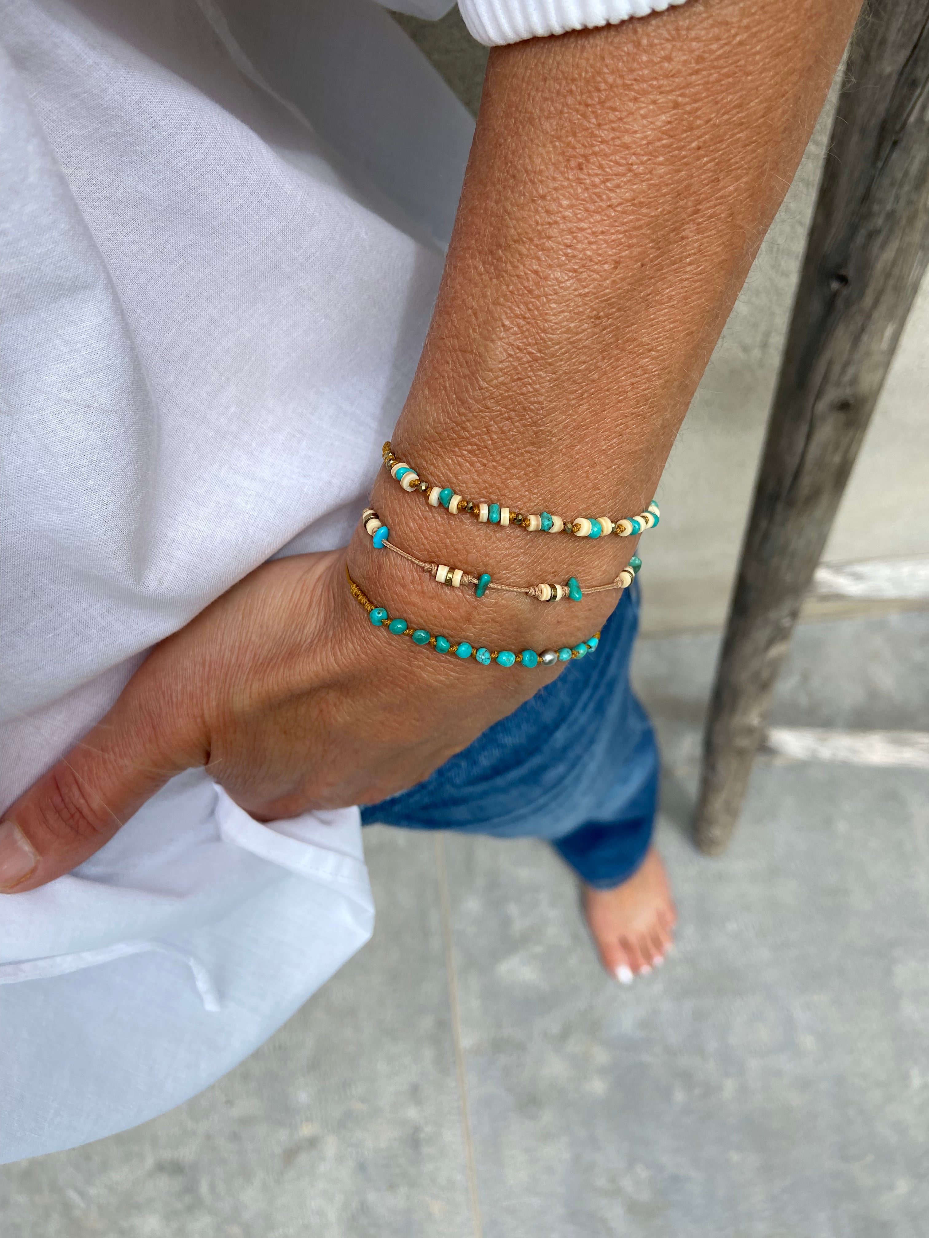 Bracelet Turquoise Coquillage beige Pyrite