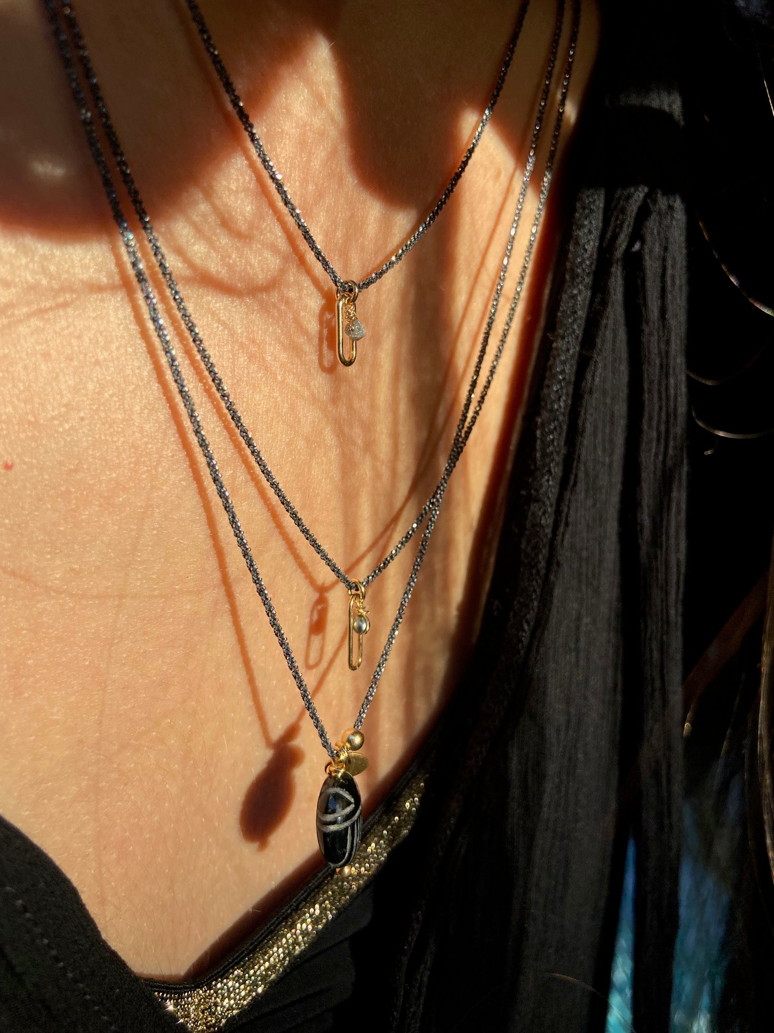 Collier argent noir Keshi Maillon