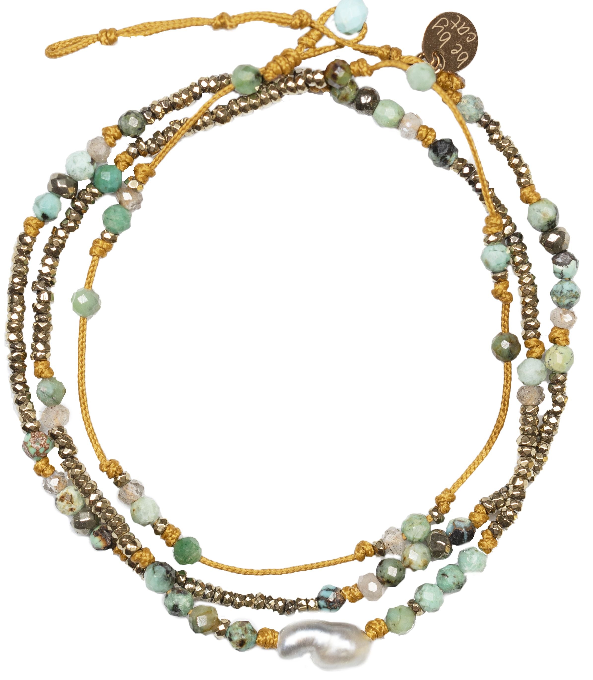 Bracelet triple tour/Collier Turquoise Labradorite Keshi Pyrite Hématite