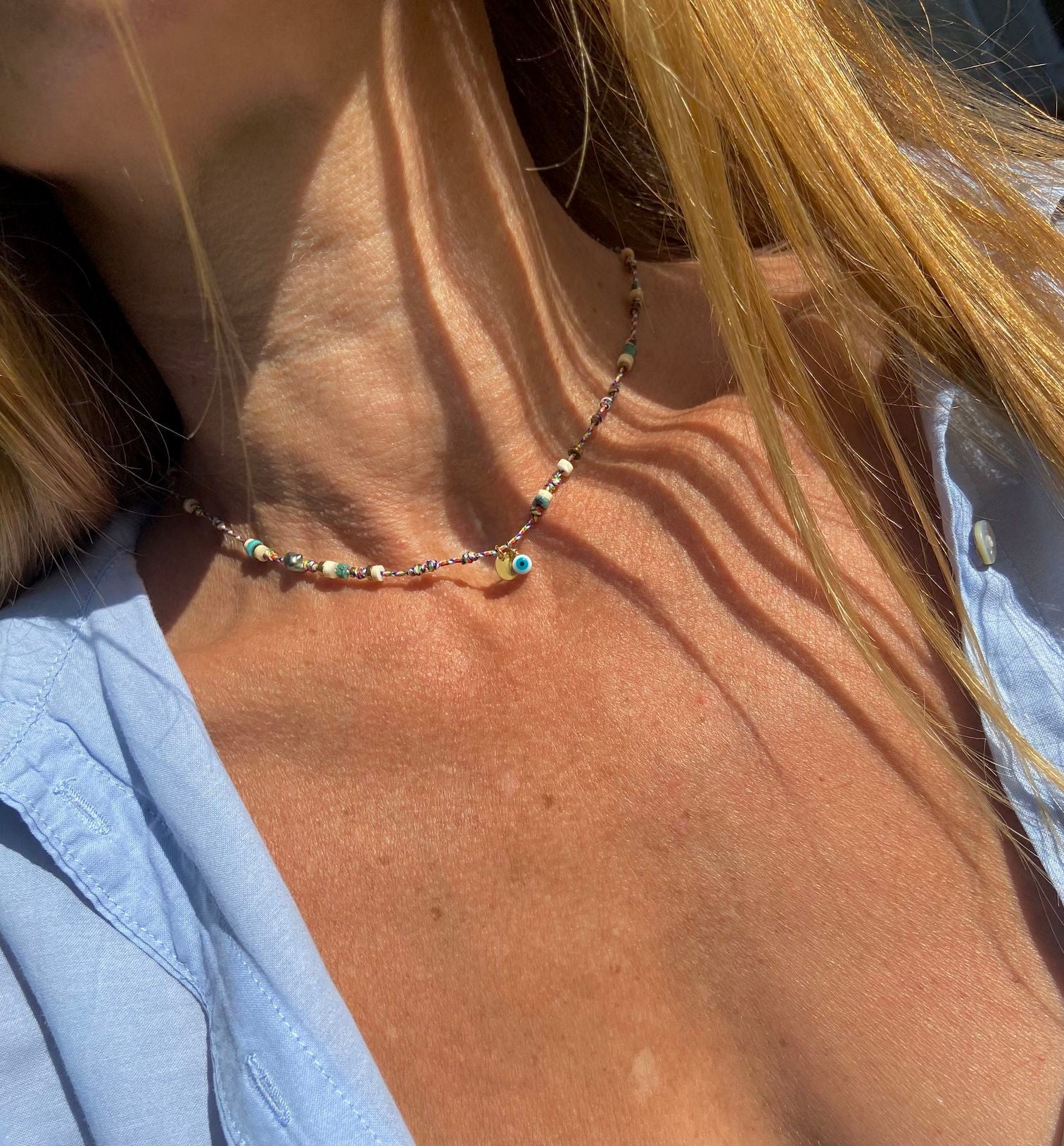 Ras de cou Turquoise Nacre Œil Keshi