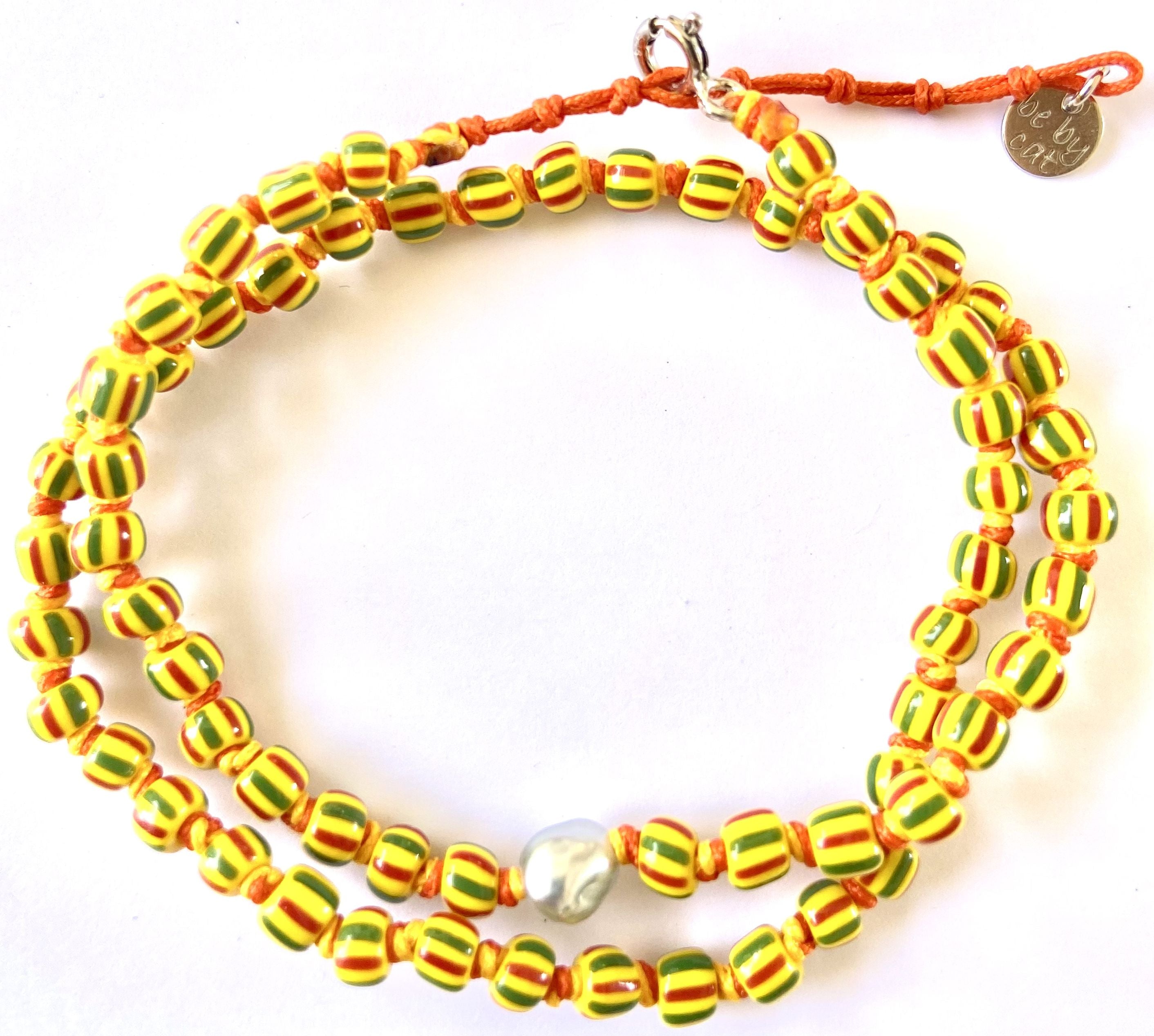 Bracelet Perle africaine double tour jaune Keshi