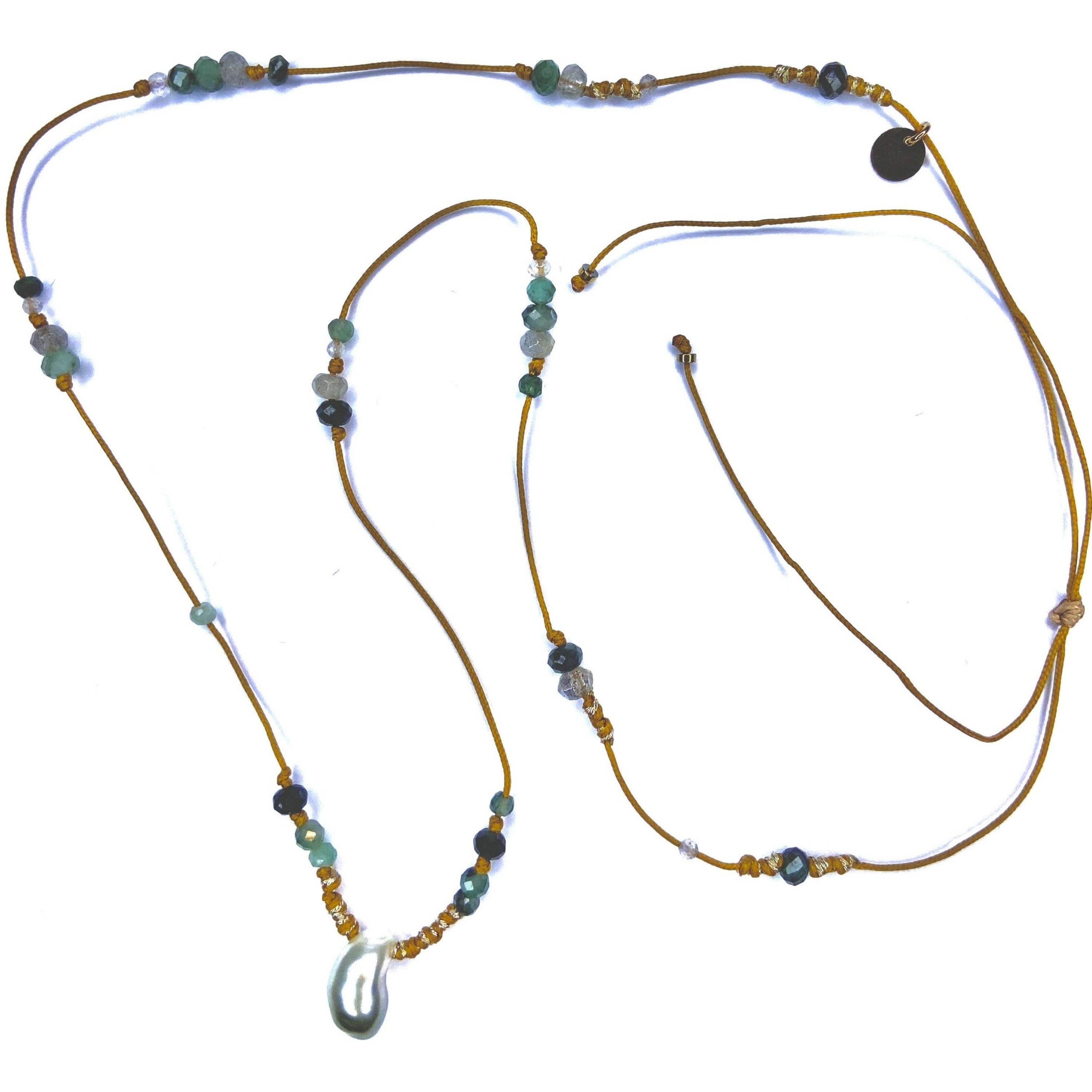Collier long Emeraude Labradorite Keshi