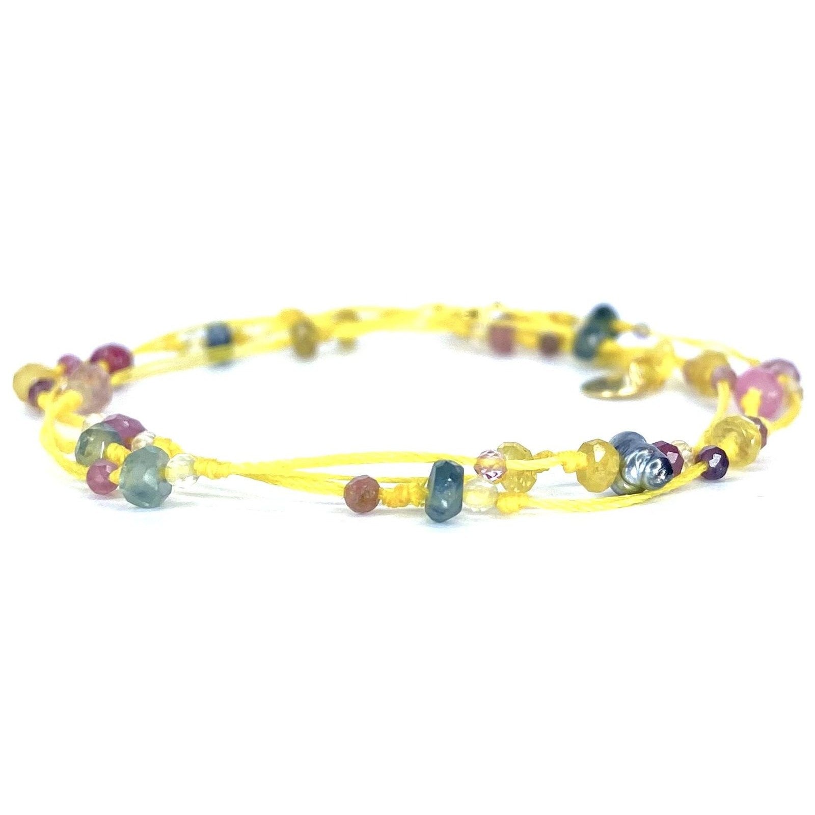 Bracelet triple tour Saphir Citrine Rubis Tourmaline Keshi