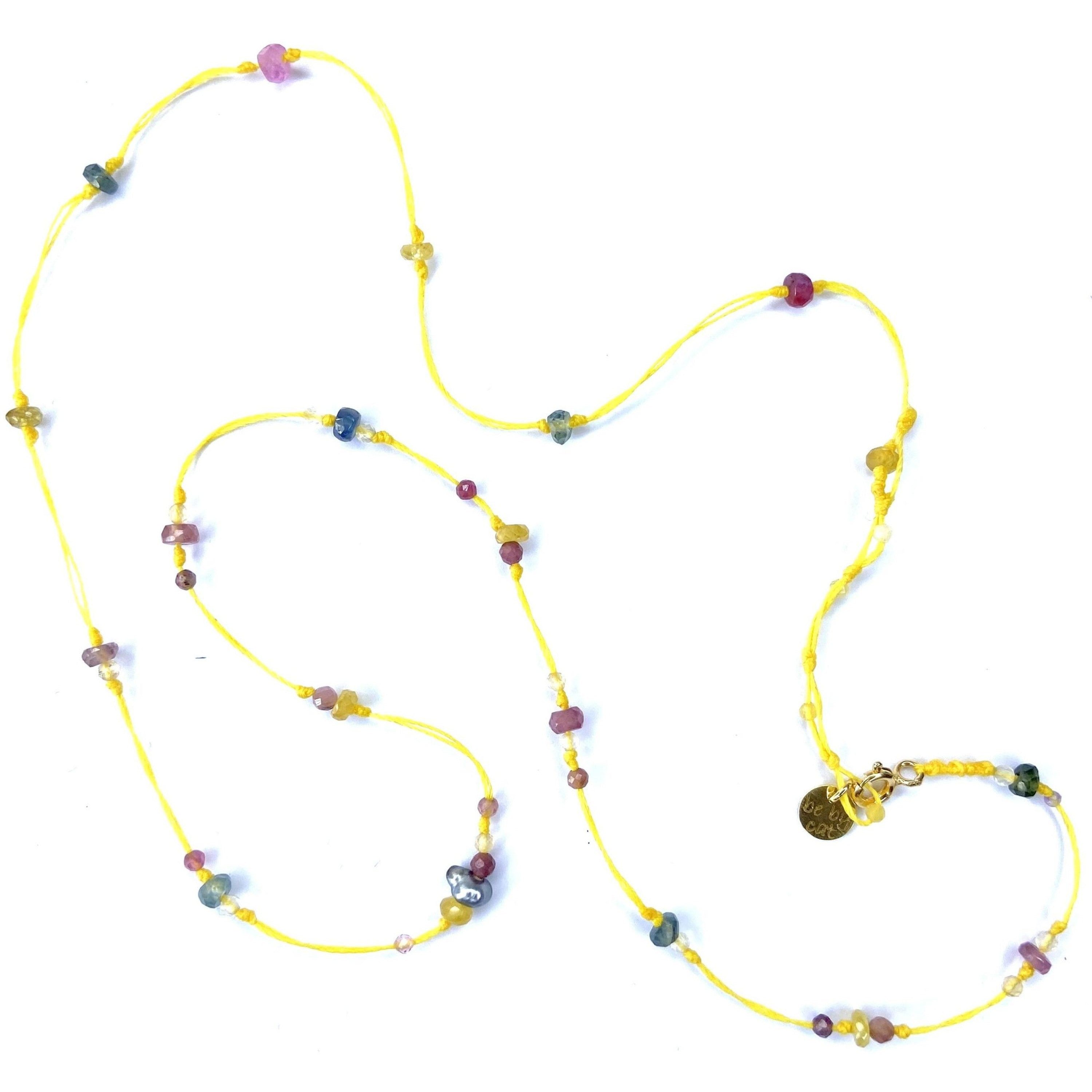 Bracelet triple tour Saphir Citrine Rubis Tourmaline Keshi