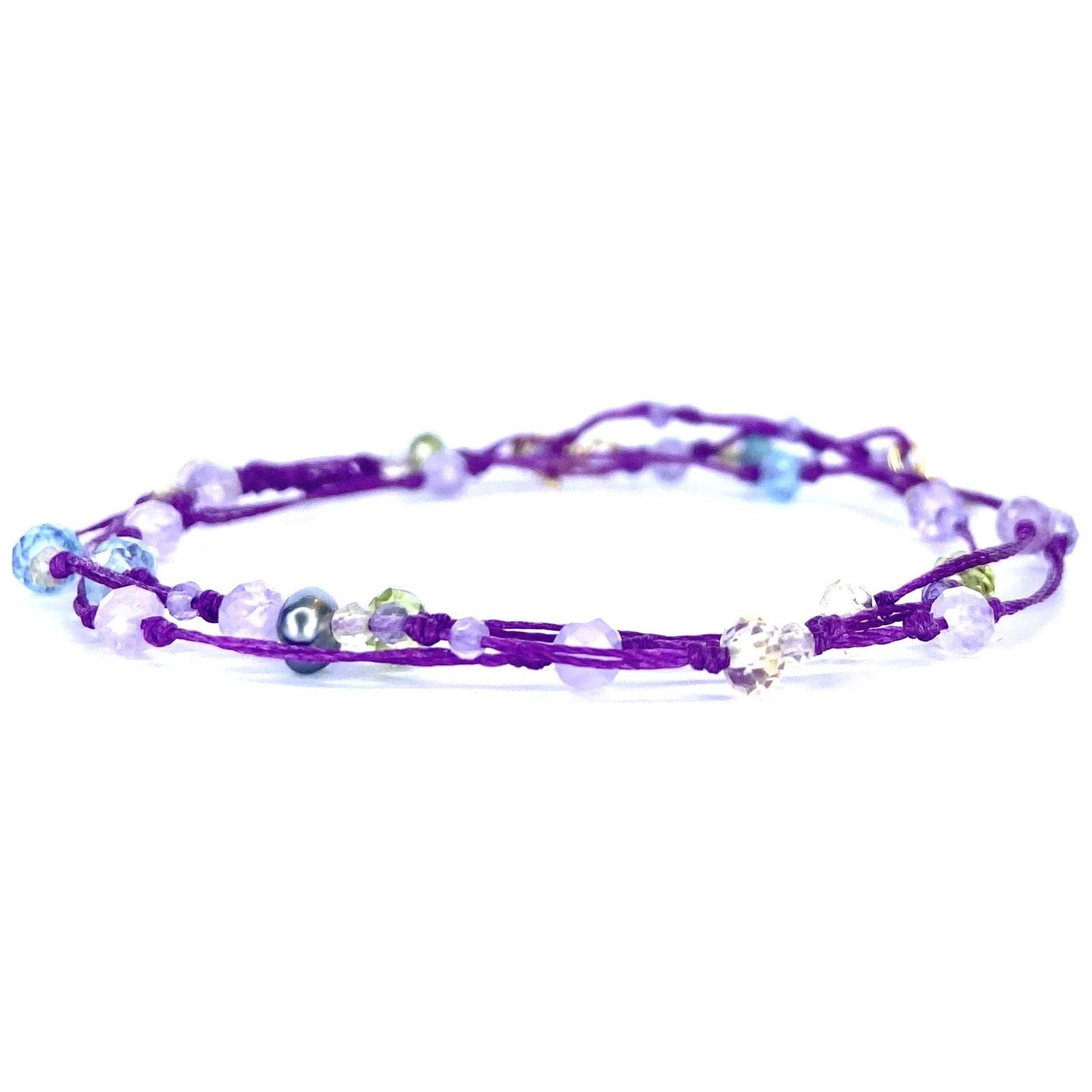 Bracelet triple tour Améthyste Citrine Péridot Aigue-marine Keshi