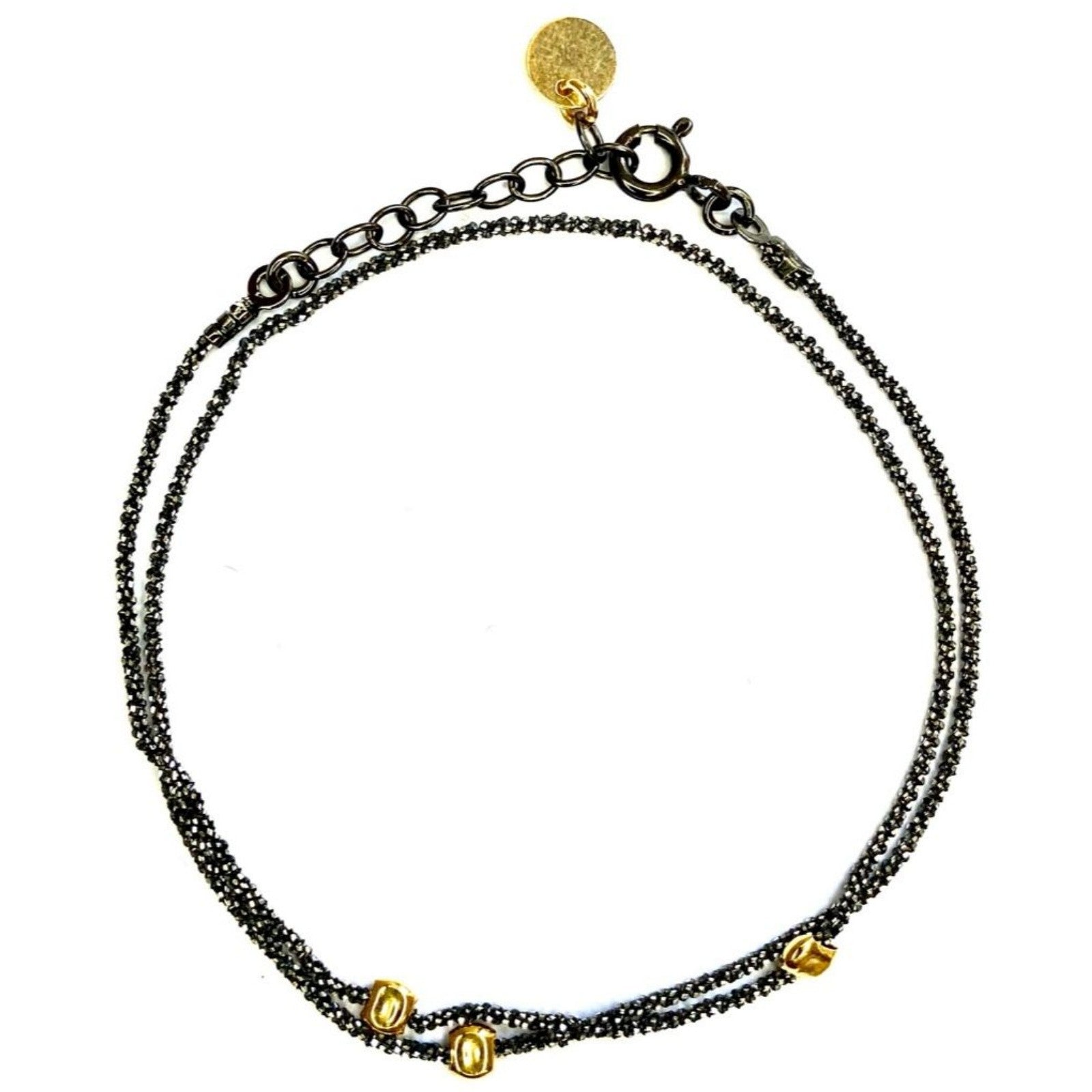 Bracelet argent noir double tour Perle dorure or