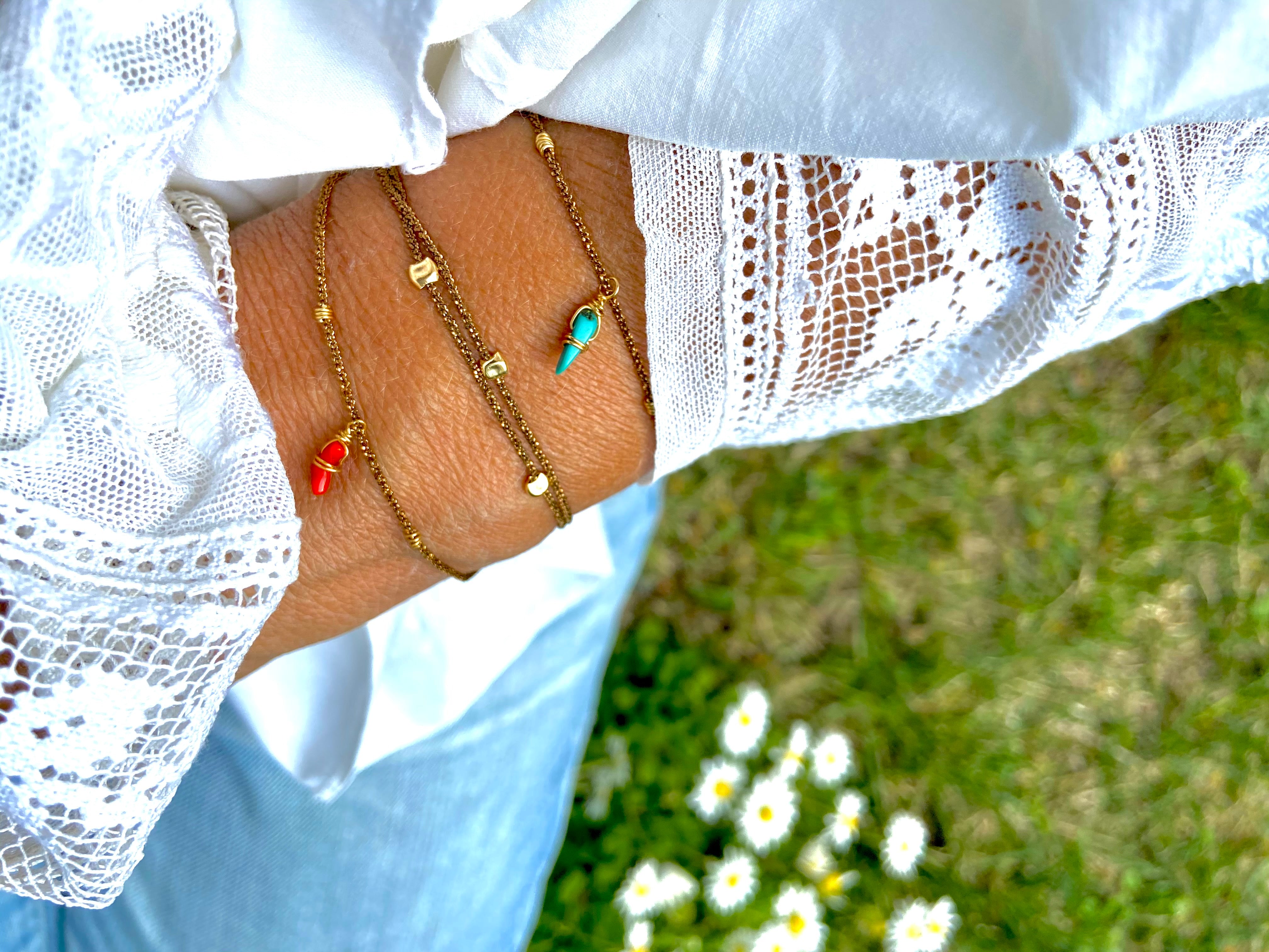 Bracelet dorure or chocolat double tour Perle dorure or
