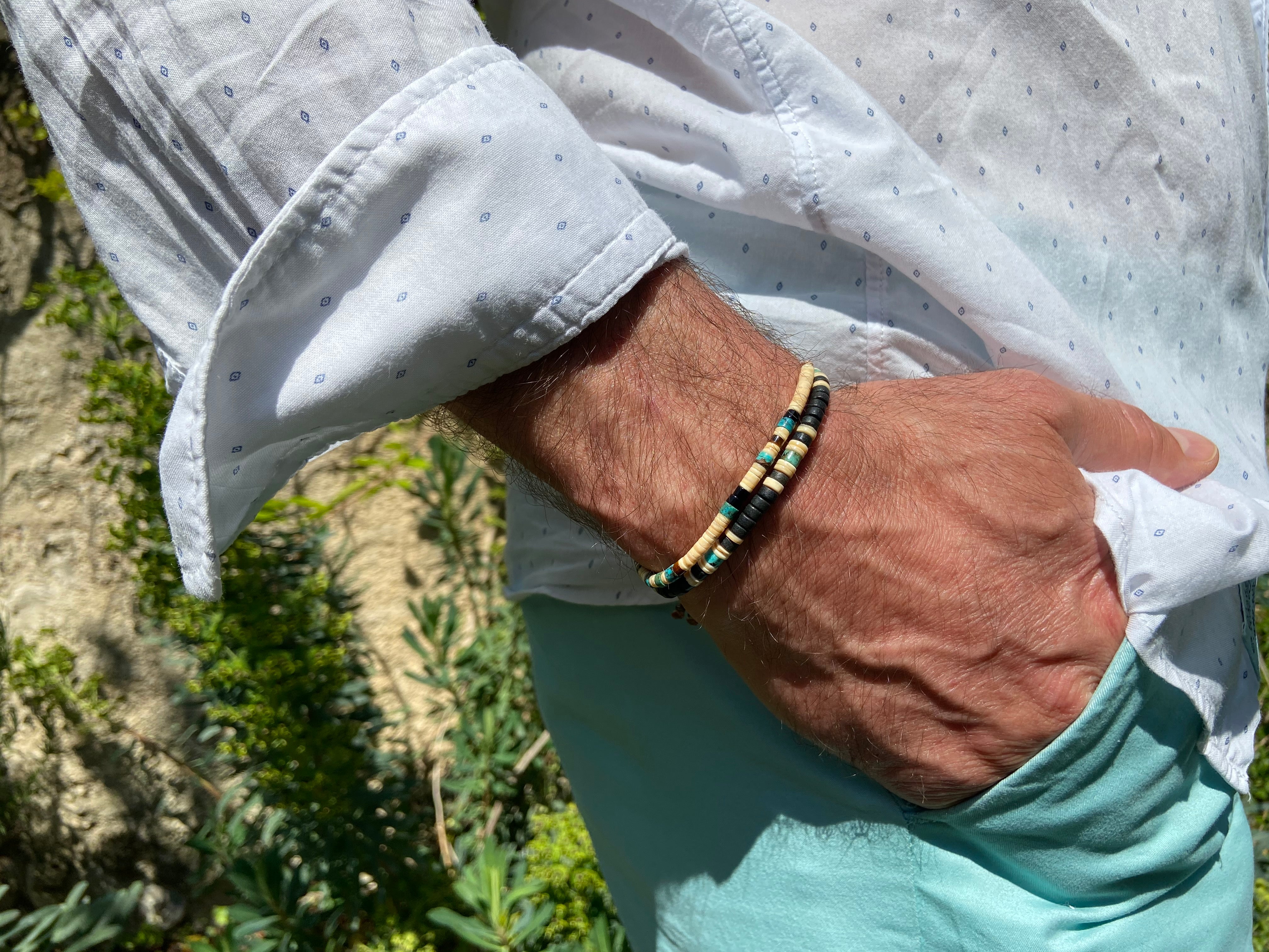 Bracelet homme Onyx Turquoise Nacre