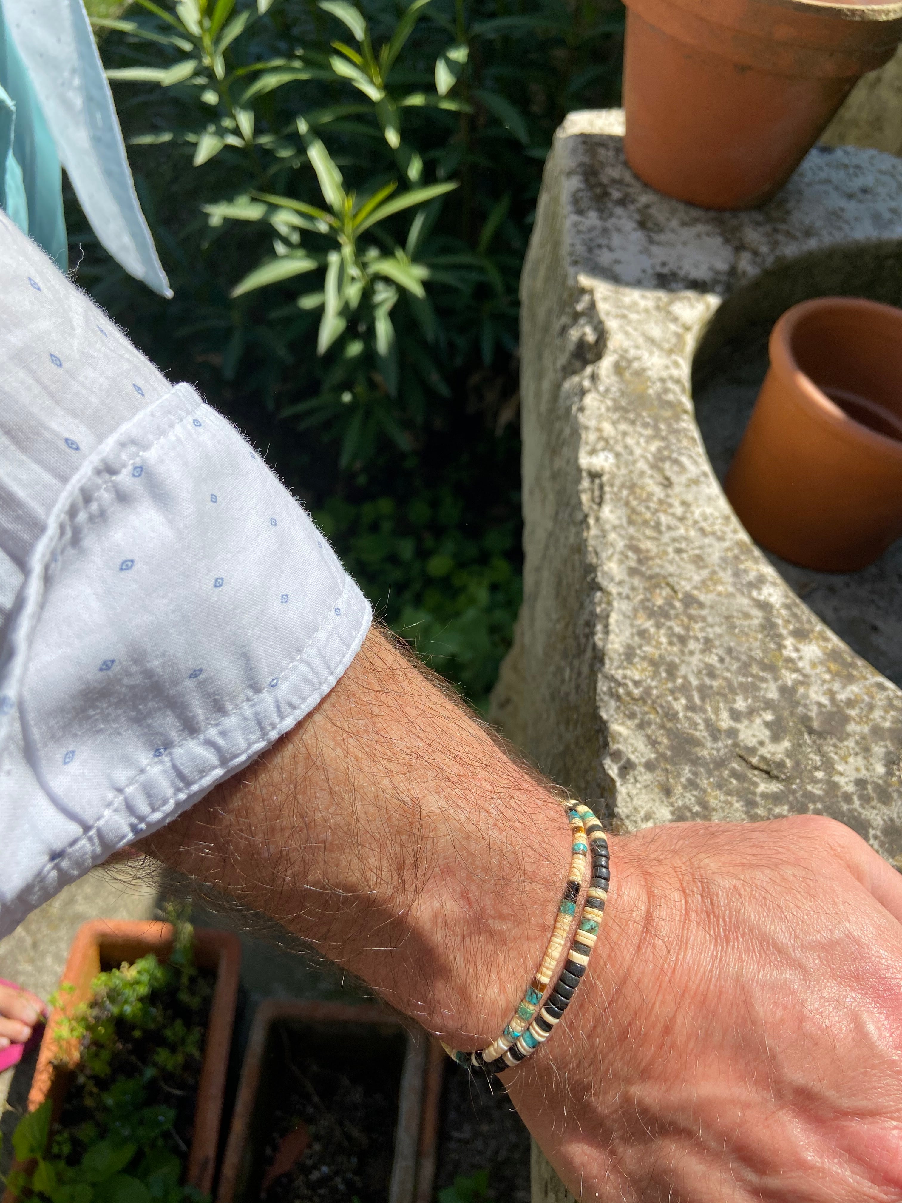 Bracelet homme Onyx Œil de tigre Turquoise Nacre