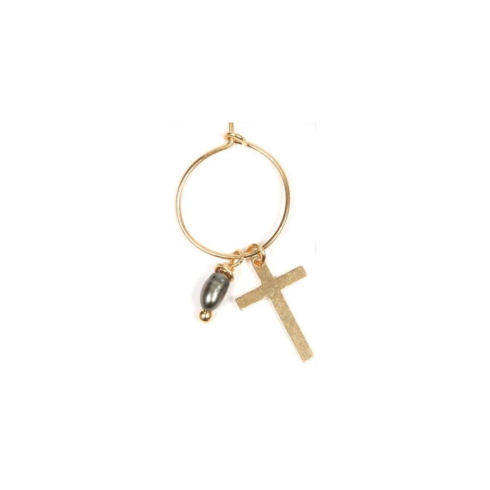 Mono boucle créole plaquée or Keshi Croix