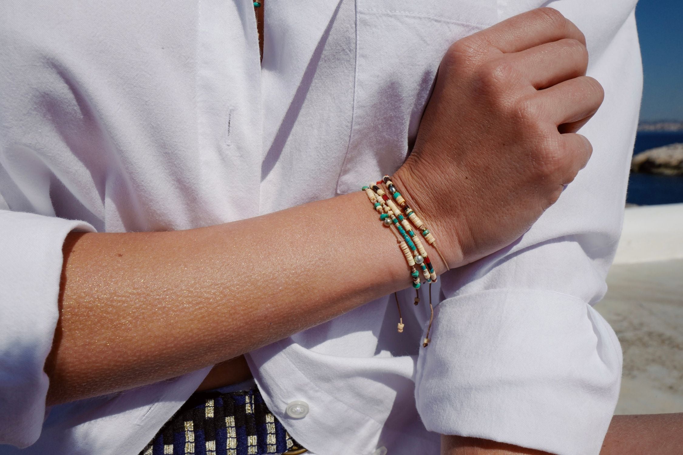 Bracelet Turquoise Nacre Pyrite Keshi