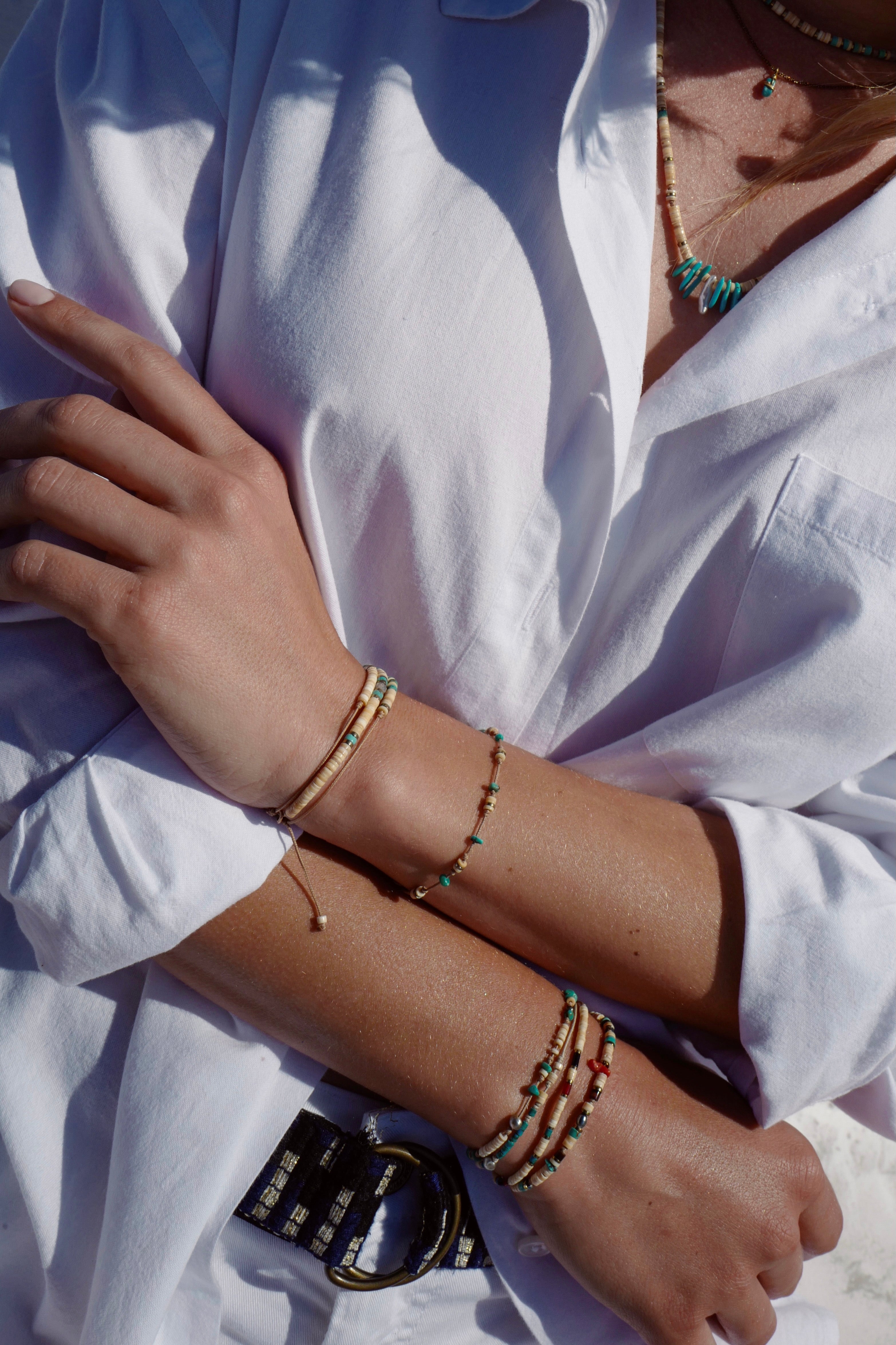 Bracelet Turquoise Nacre Corail Keshi Hématite