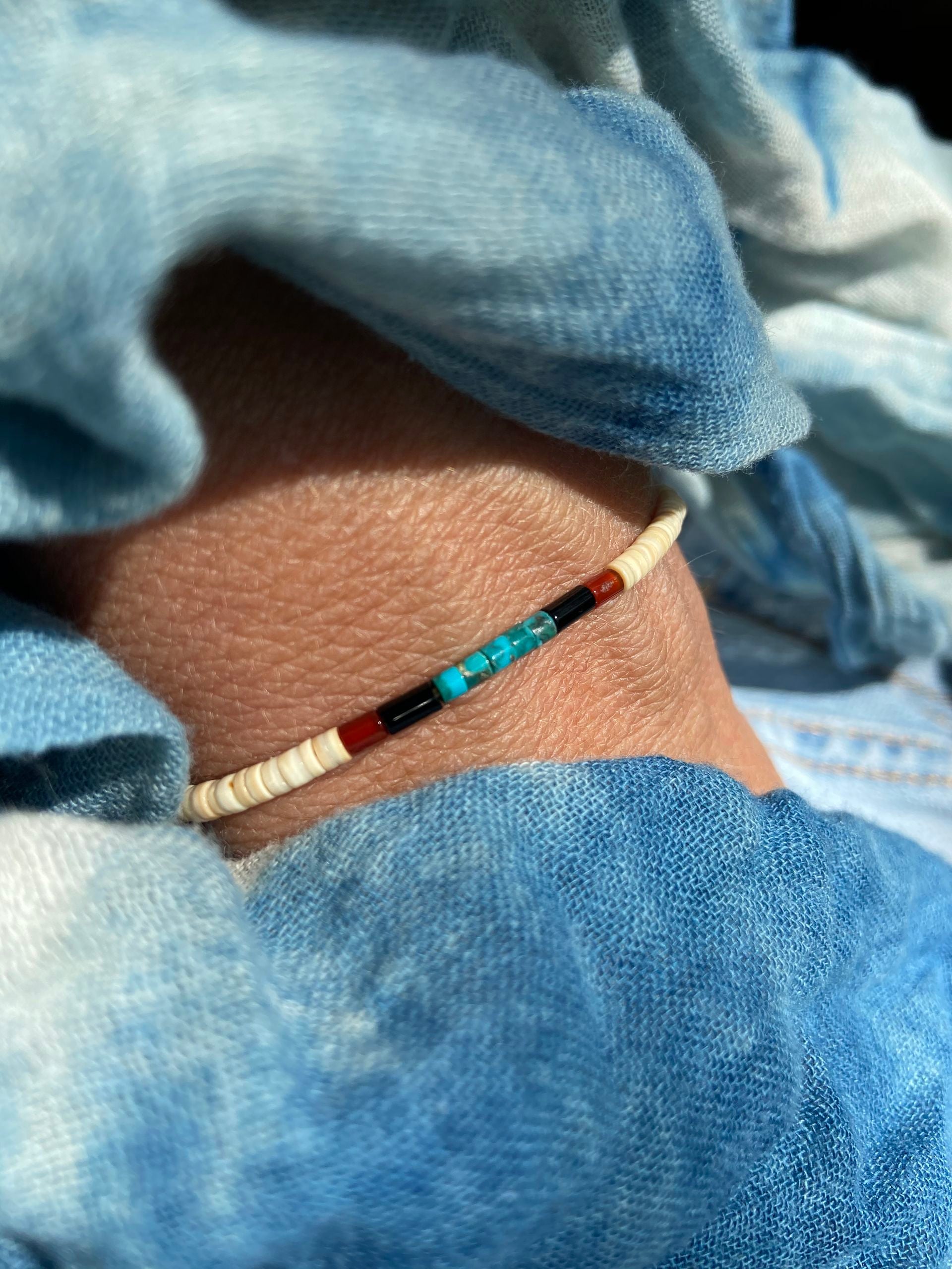 Bracelet Turquoise Onyx Cornaline Nacre