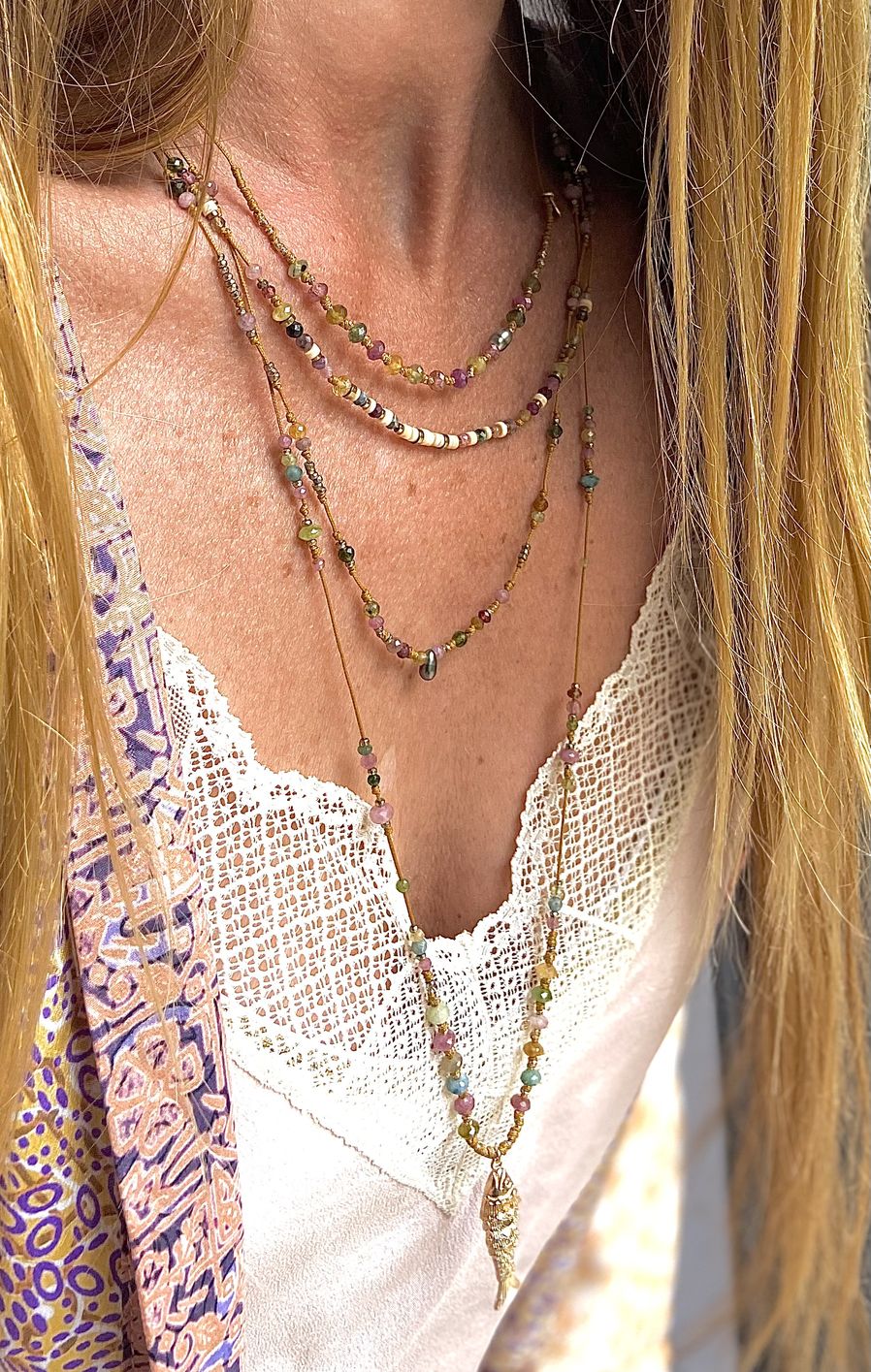 Collier long Tourmaline Poisson Hématite