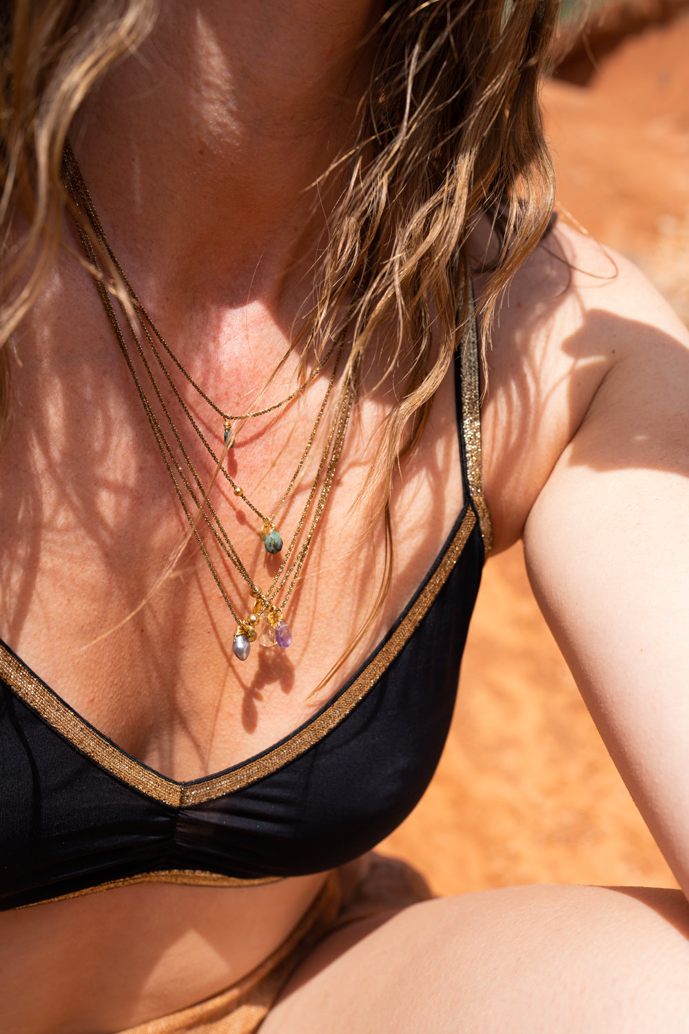 Collier plaqué or chocolat Citrine Boule Médaille