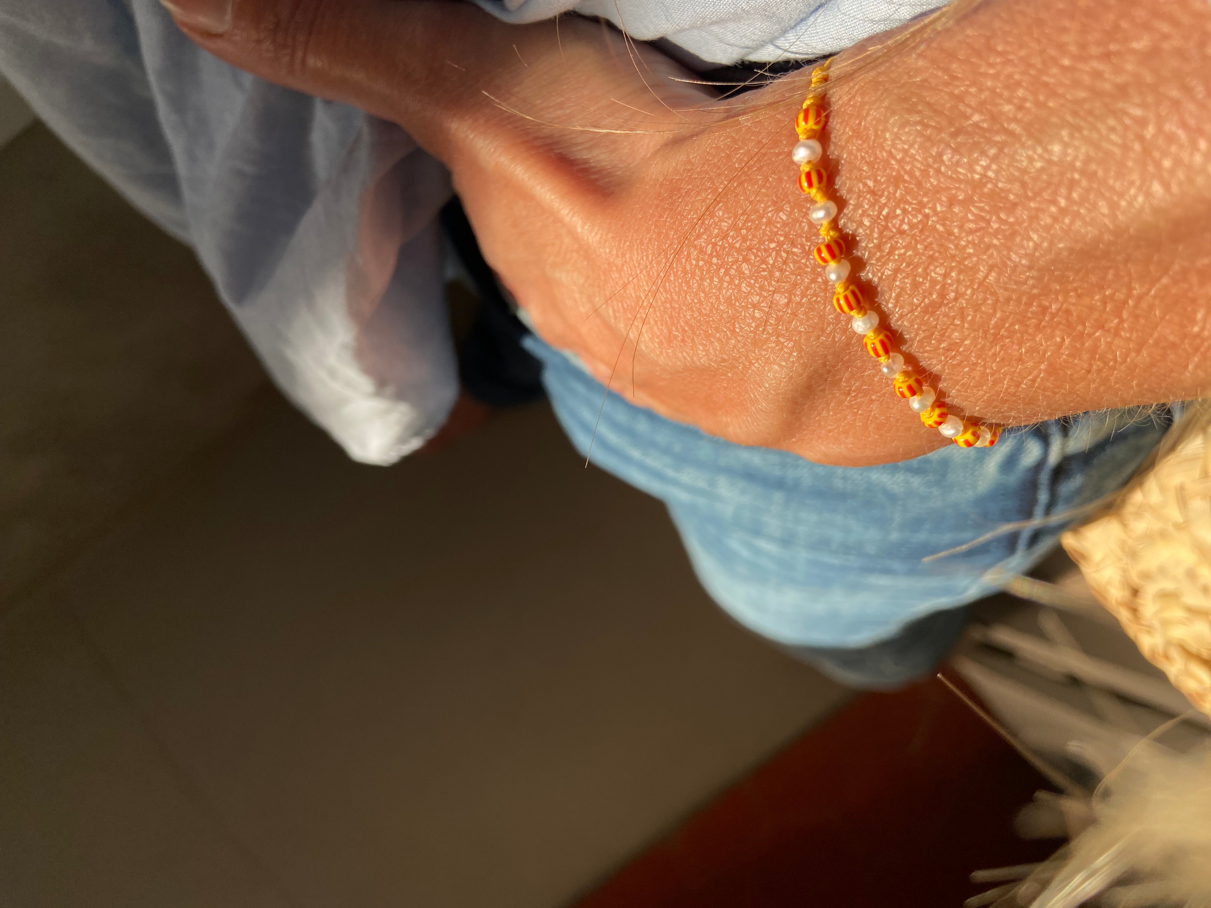 Bracelet Perle nacre jaune et rouge