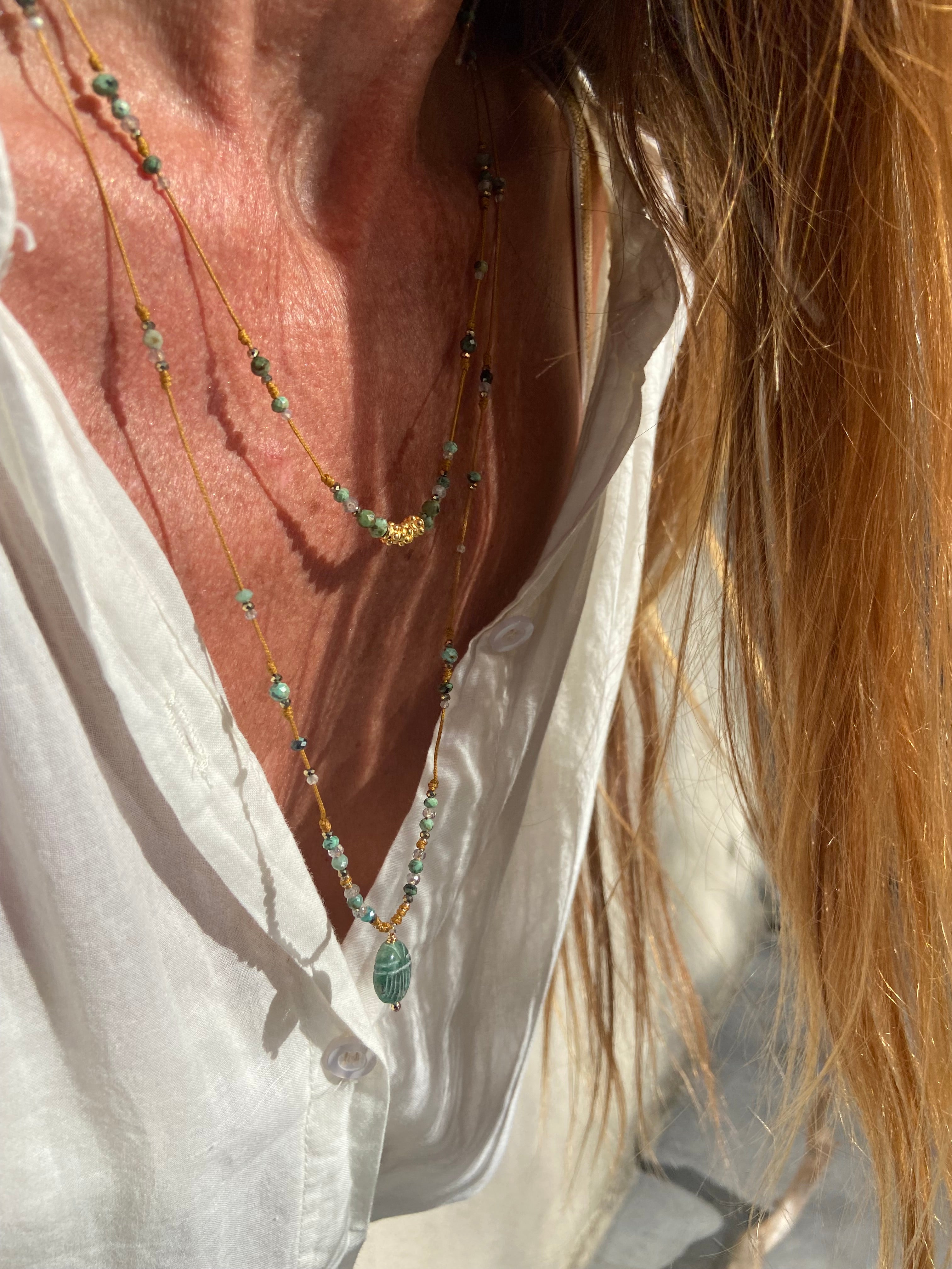 Collier/Ras de cou Turquoise Labradorite Pyrite Perle fleur
