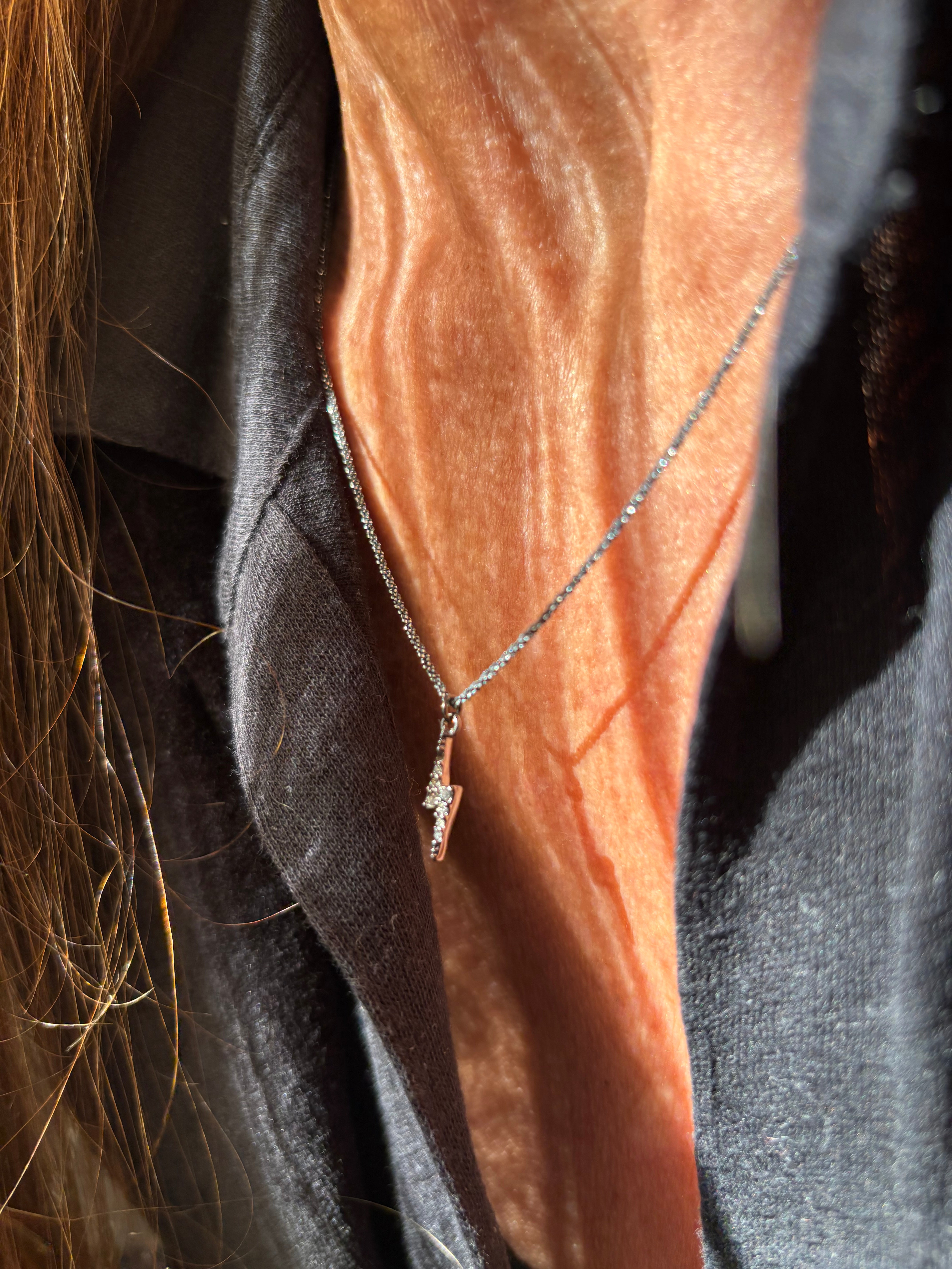 Black silver necklace with turquoise flower
