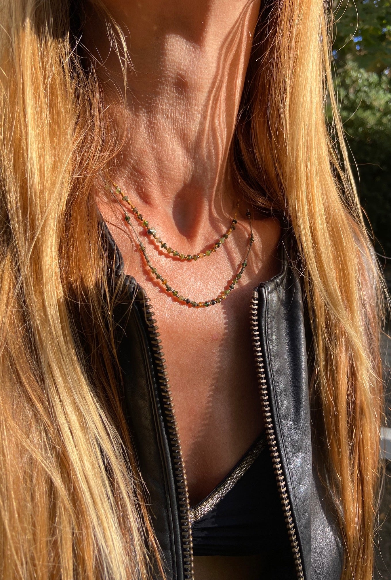 Green Tourmaline Pyrite Choker/Necklace