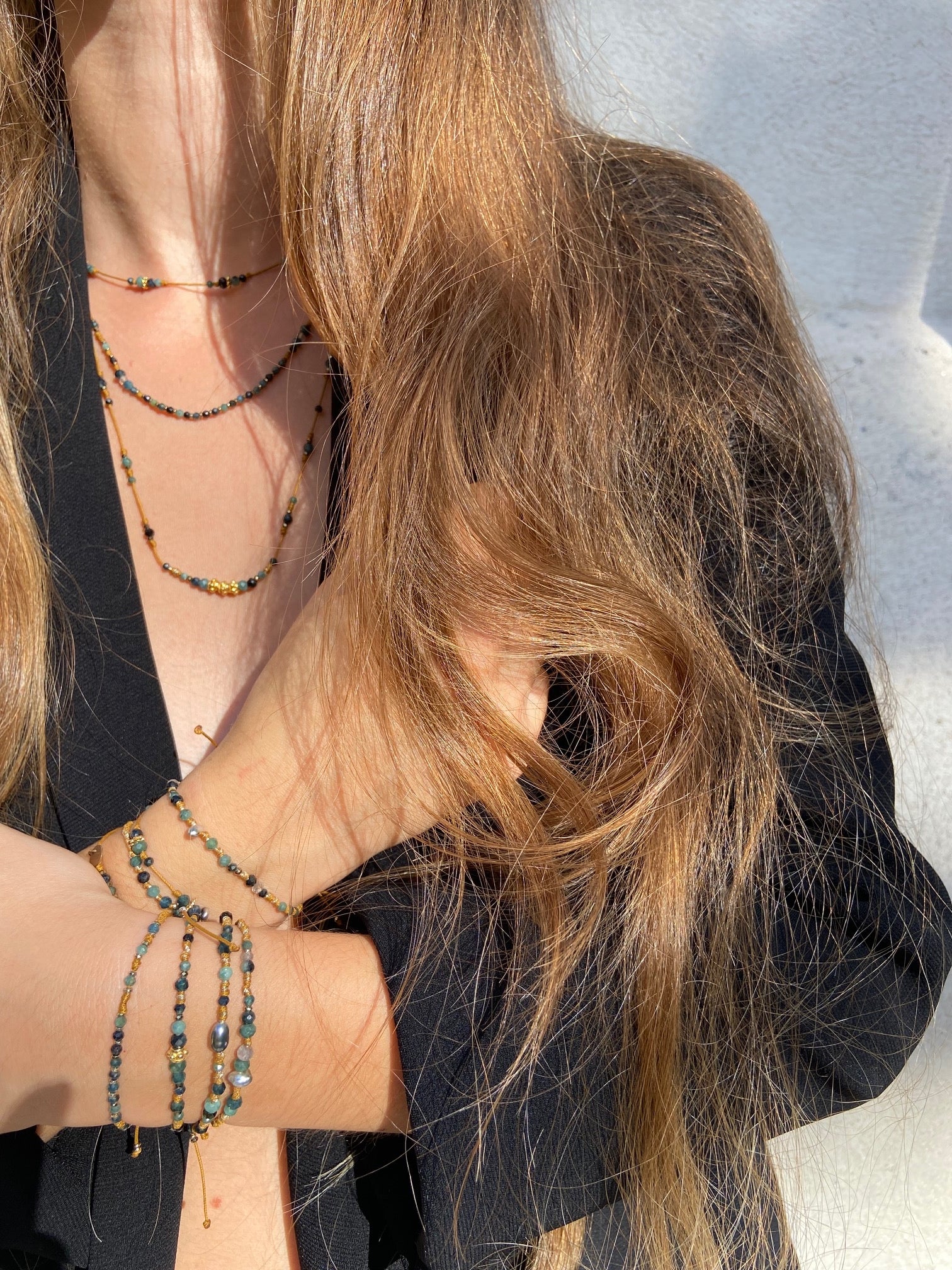 Blue Tourmaline Flower Necklace in Gold Plating