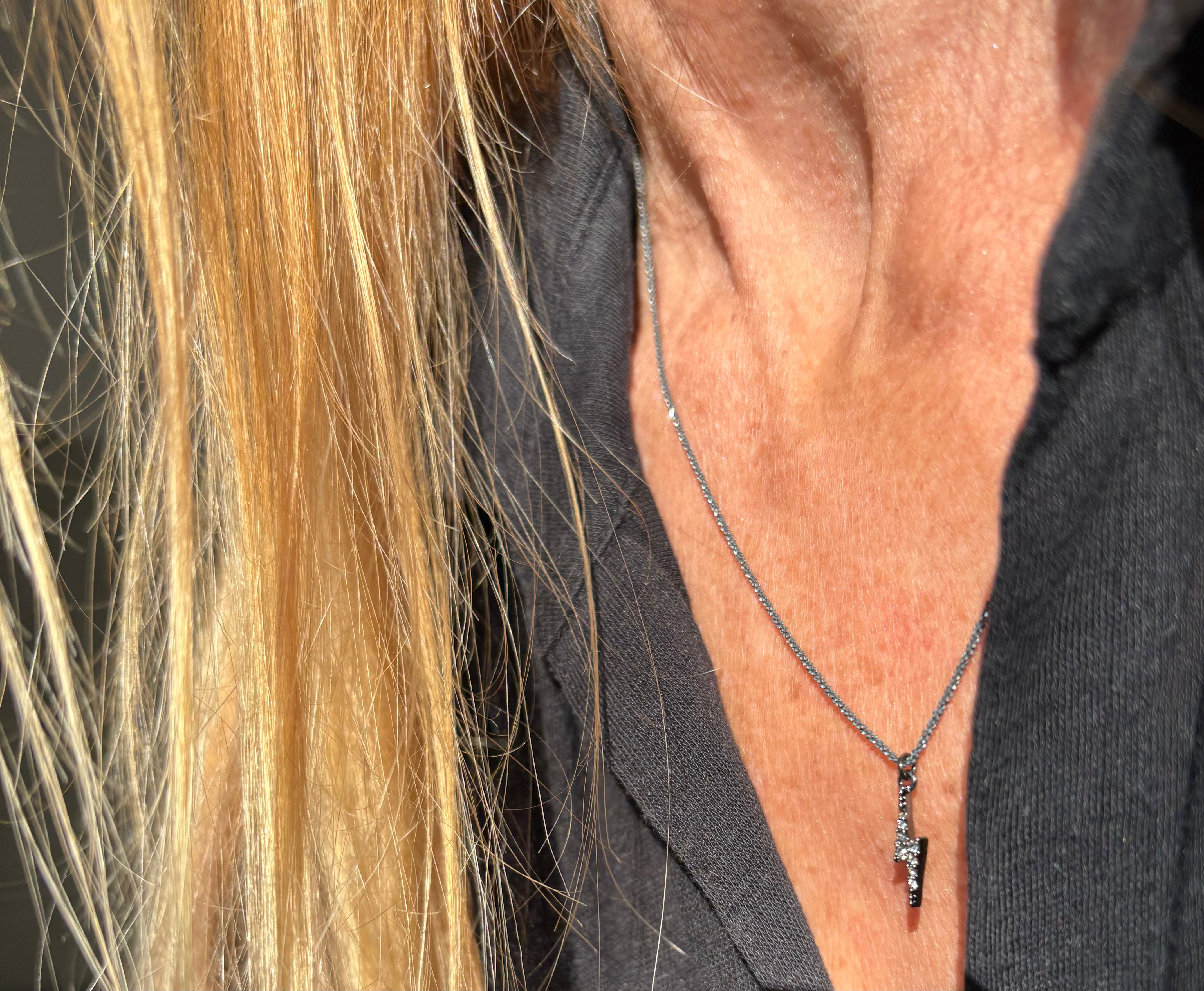 Black silver necklace with turquoise flower