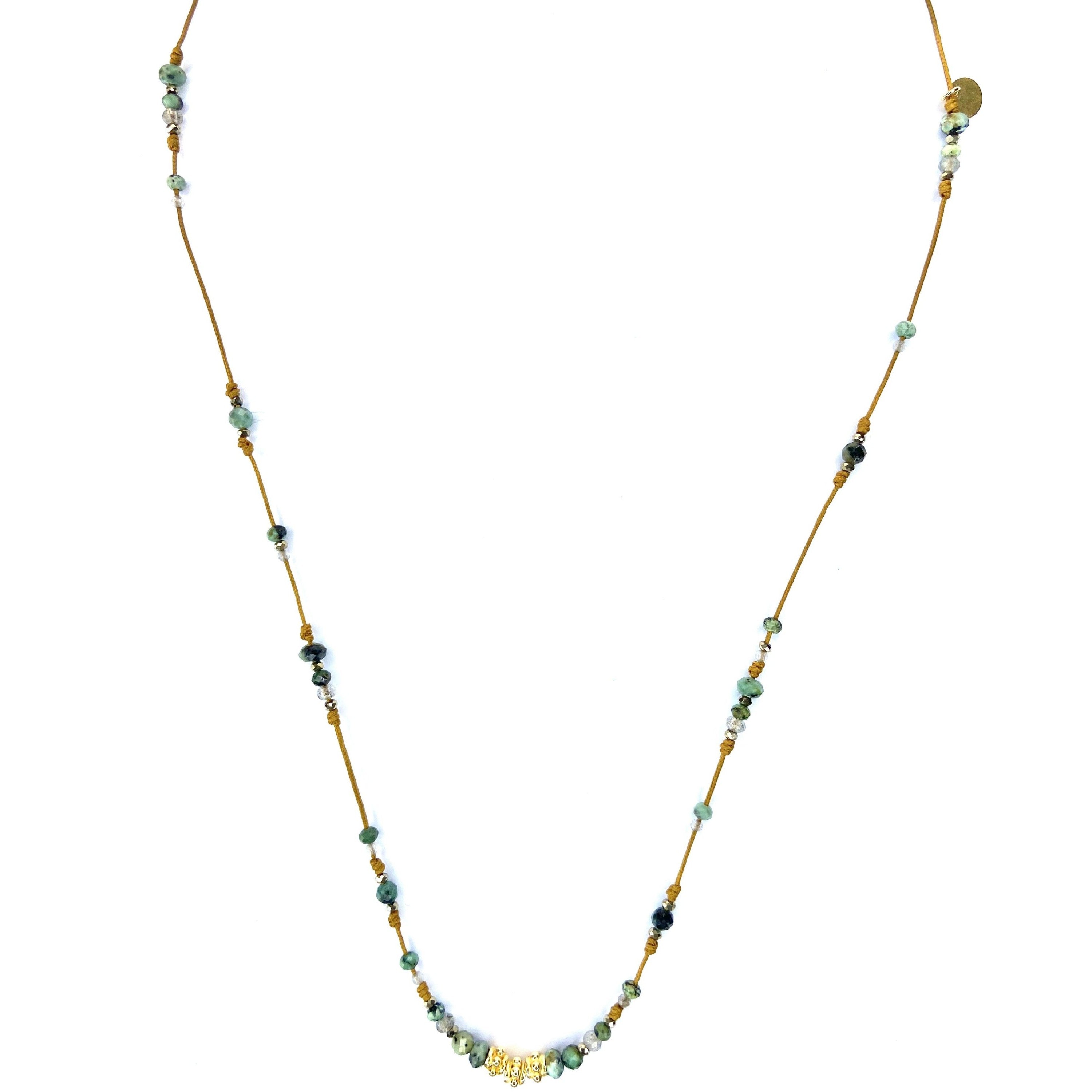 Collier/Ras de cou Turquoise Labradorite Pyrite Perle fleur